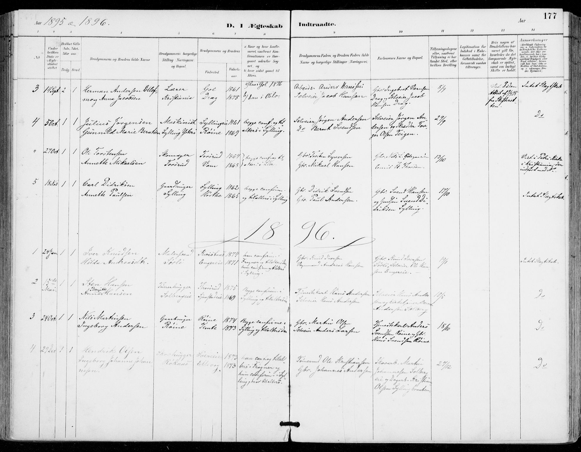 Sylling kirkebøker, AV/SAKO-A-247/F/Fa/L0001: Parish register (official) no. 1, 1883-1910, p. 177