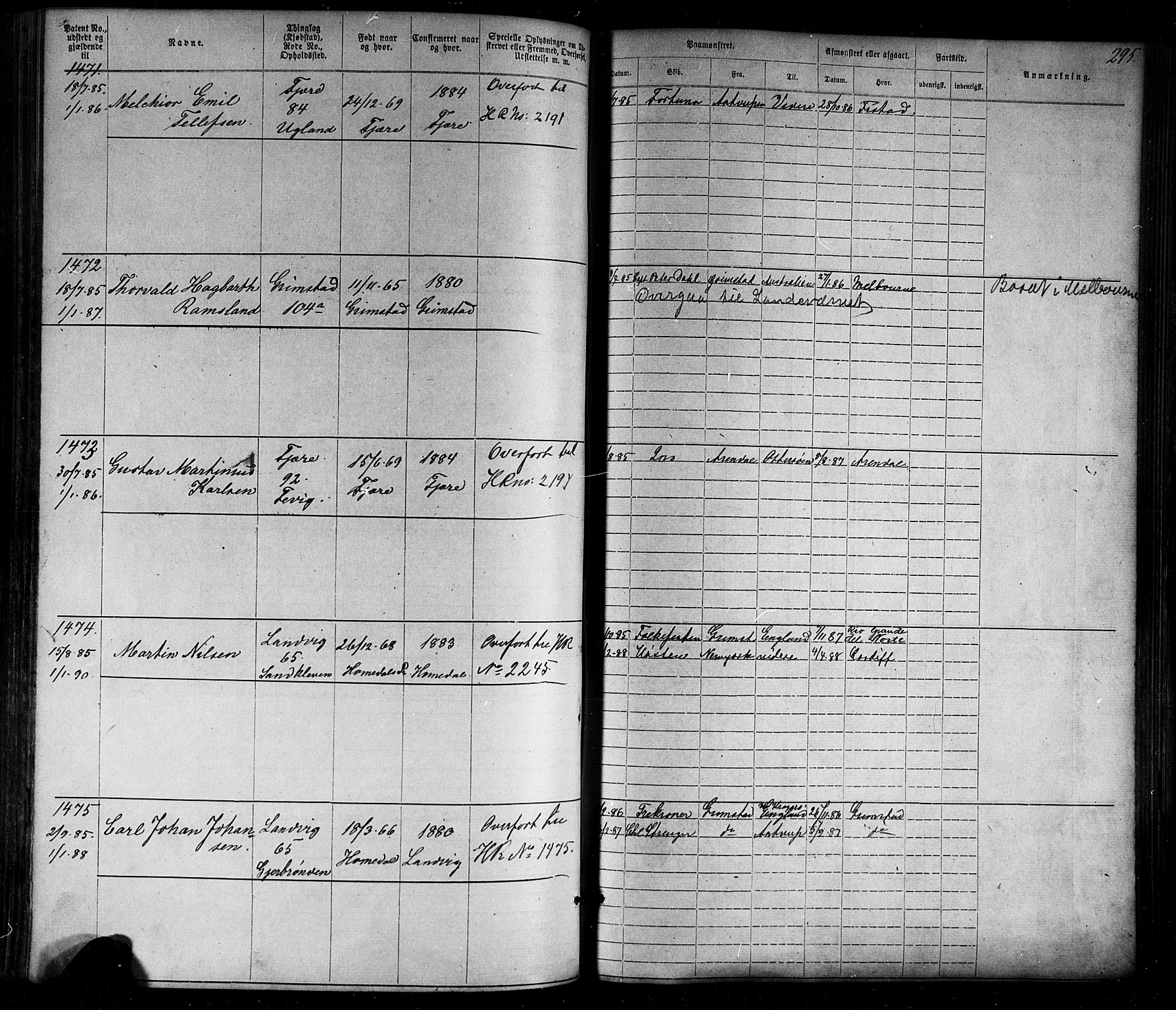 Grimstad mønstringskrets, AV/SAK-2031-0013/F/Fa/L0005: Annotasjonsrulle nr 1-1910 med register, V-18, 1870-1892, p. 333