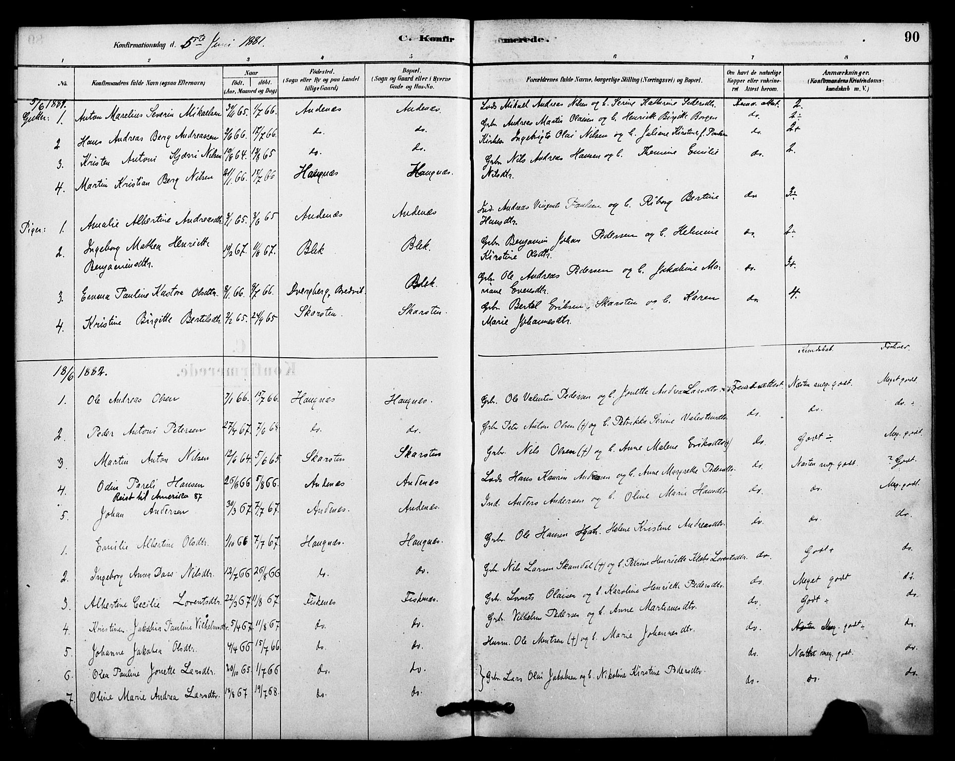 Ministerialprotokoller, klokkerbøker og fødselsregistre - Nordland, SAT/A-1459/899/L1436: Parish register (official) no. 899A04, 1881-1896, p. 90