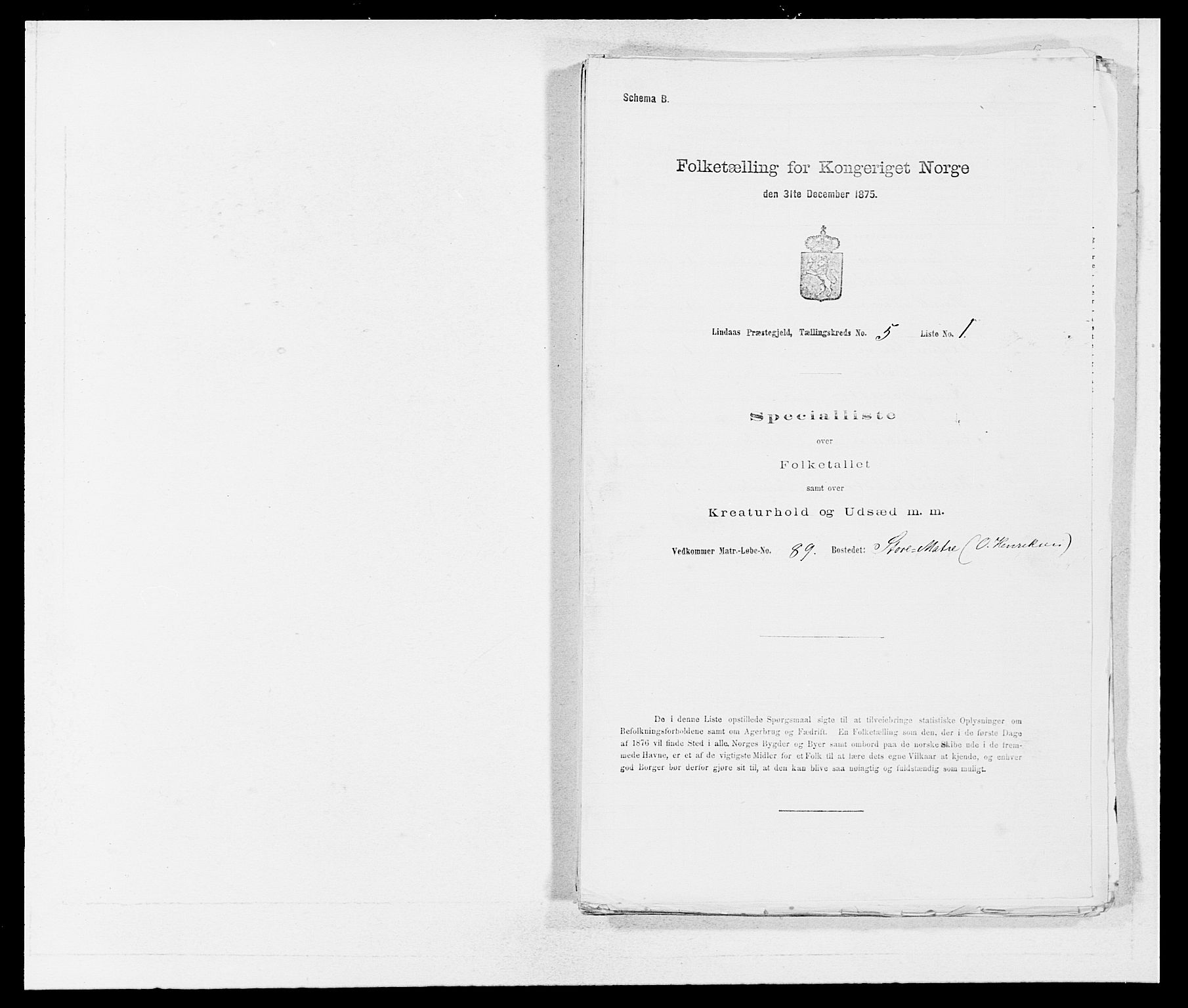 SAB, 1875 census for 1263P Lindås, 1875, p. 386