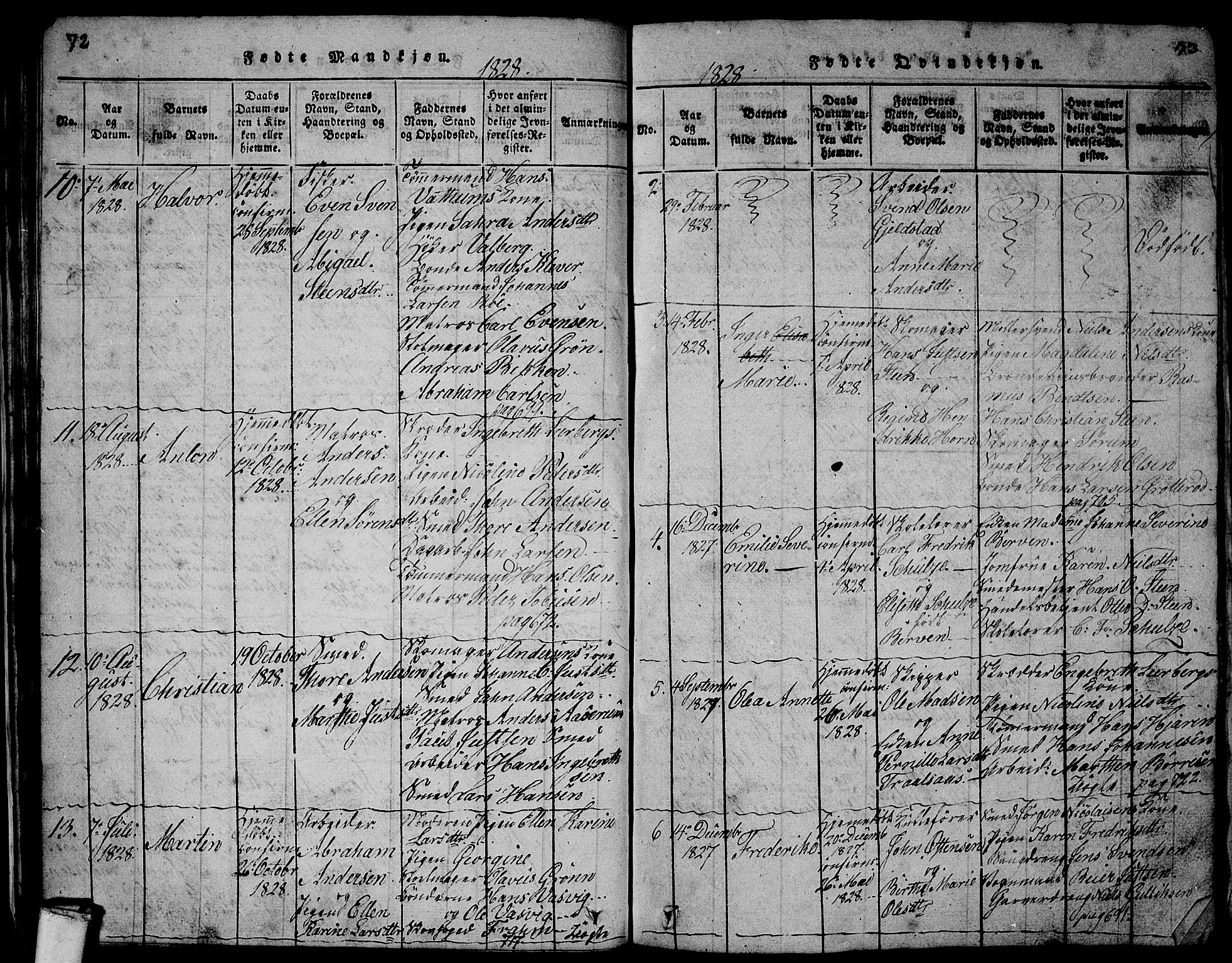 Larvik kirkebøker, AV/SAKO-A-352/G/Gb/L0001: Parish register (copy) no. II 1, 1818-1843, p. 72-73