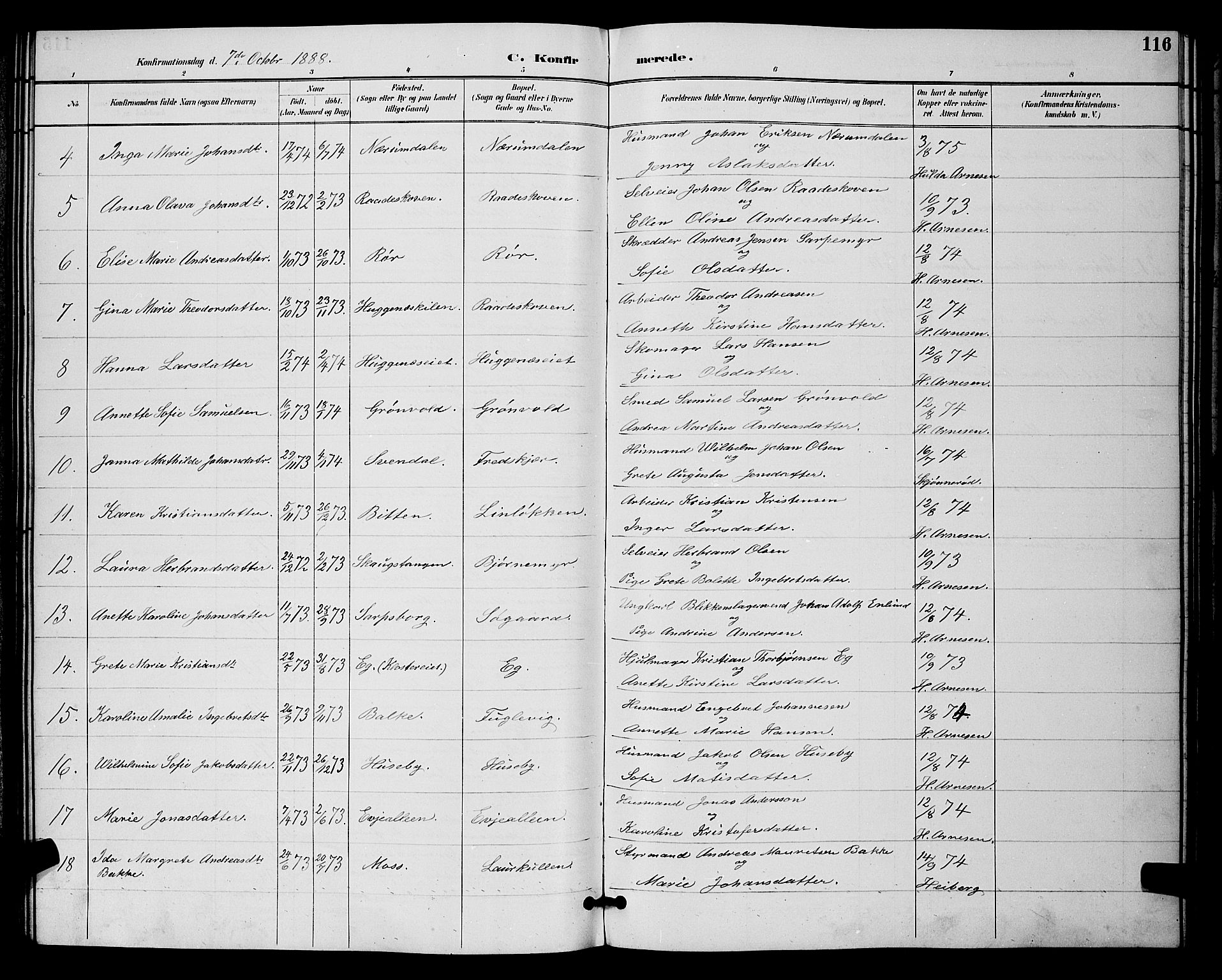 Rygge prestekontor Kirkebøker, SAO/A-10084b/G/Ga/L0002: Parish register (copy) no. 2, 1887-1905, p. 116