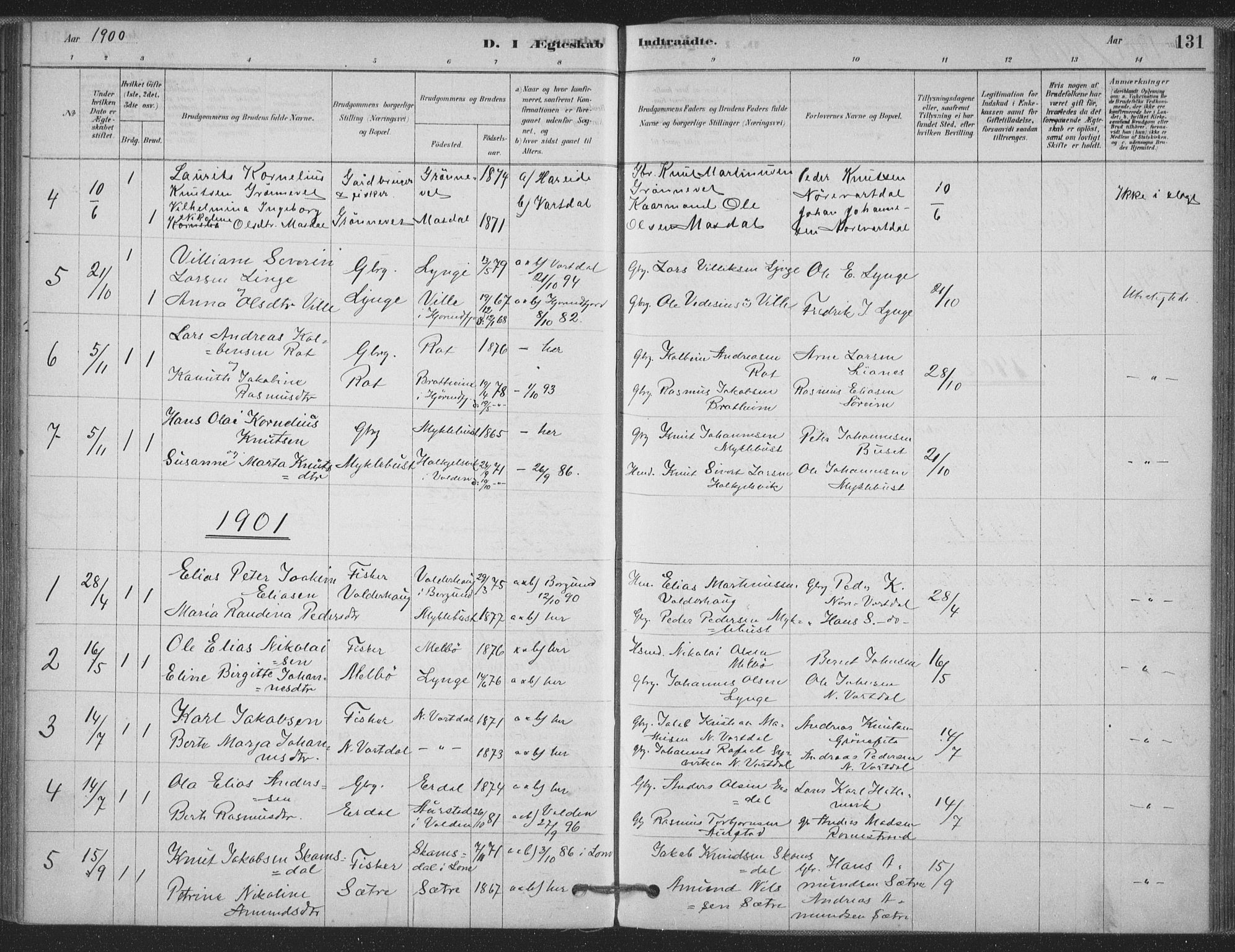 Ministerialprotokoller, klokkerbøker og fødselsregistre - Møre og Romsdal, AV/SAT-A-1454/514/L0199: Parish register (official) no. 514A01, 1878-1912, p. 131