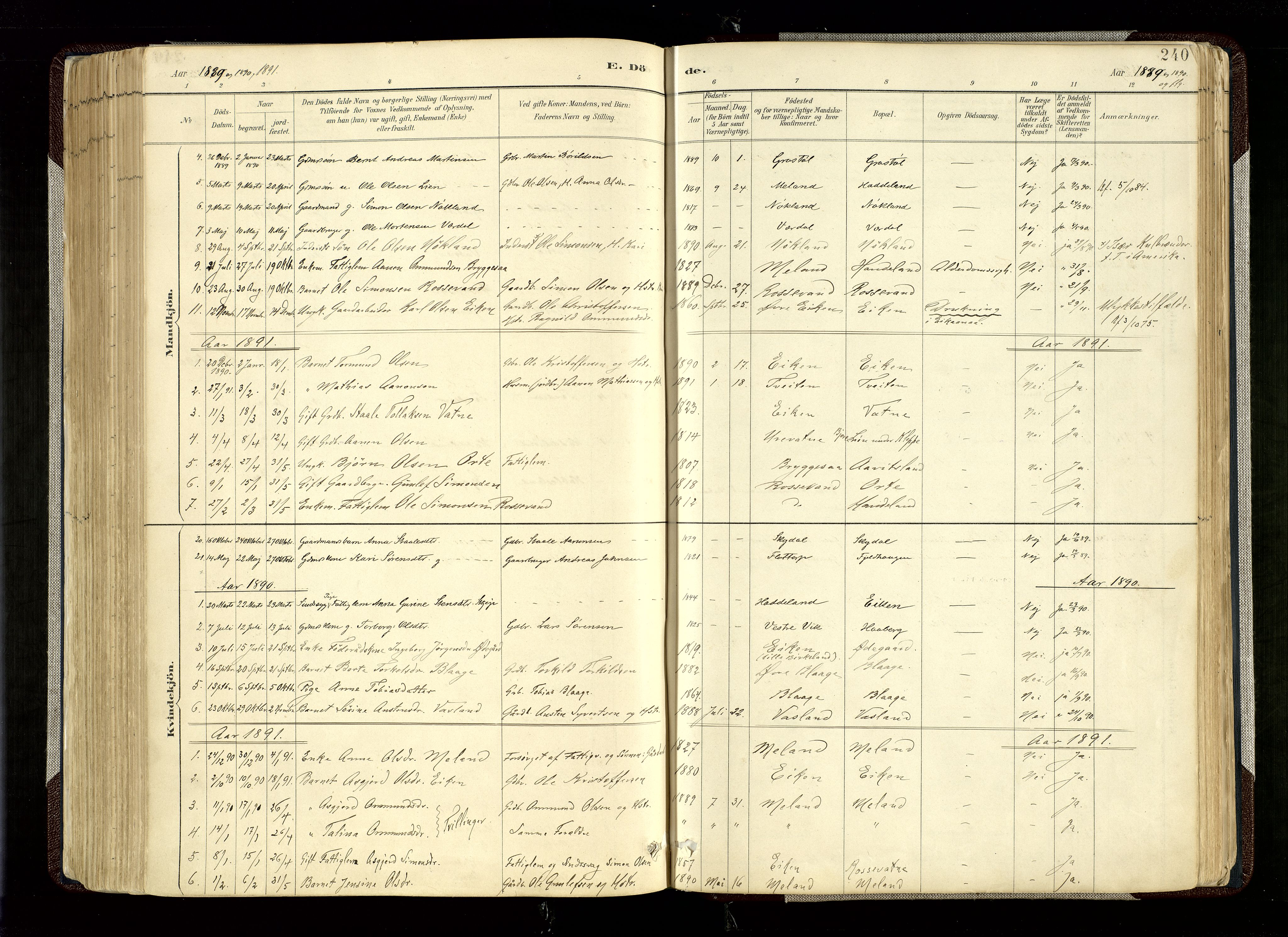 Hægebostad sokneprestkontor, SAK/1111-0024/F/Fa/Fab/L0004: Parish register (official) no. A 4, 1887-1929, p. 240