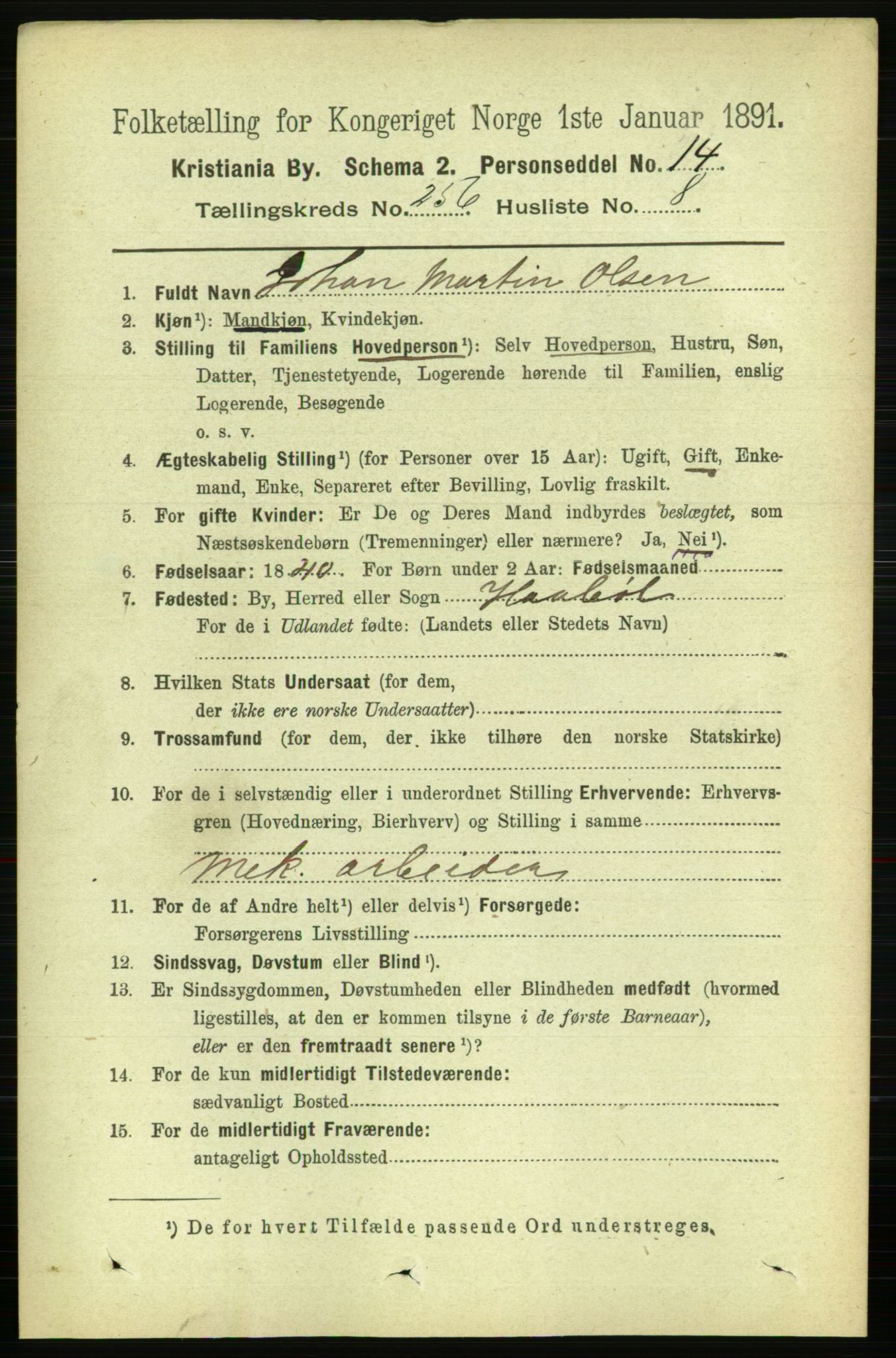 RA, 1891 census for 0301 Kristiania, 1891, p. 156247