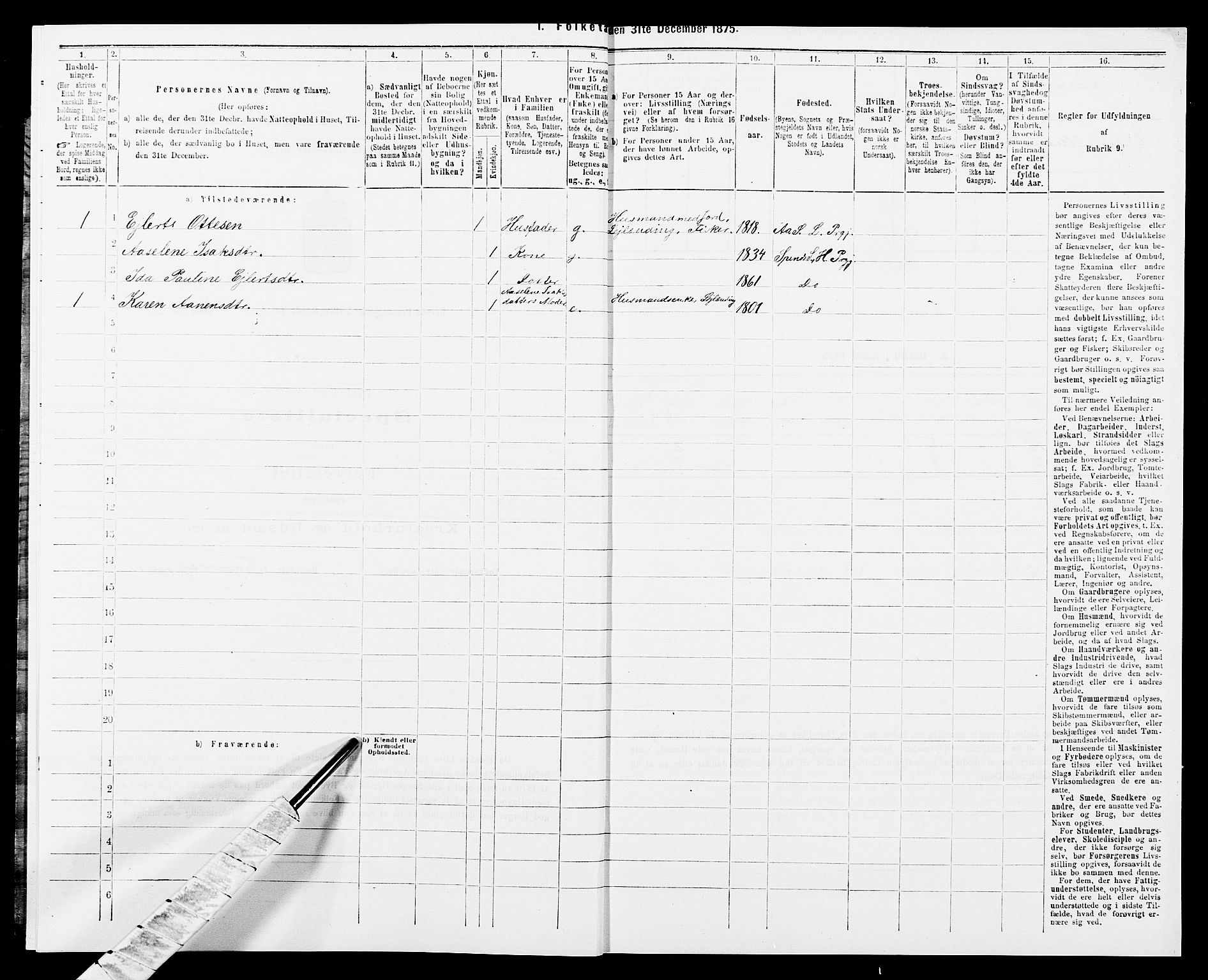 SAK, 1875 census for 1039P Herad, 1875, p. 839