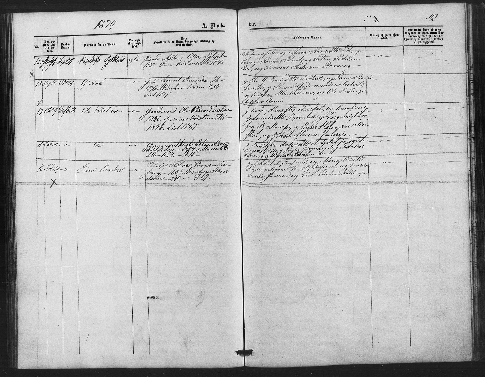 Nes prestekontor Kirkebøker, AV/SAO-A-10410/F/Fb/L0001: Parish register (official) no. II 1, 1859-1882, p. 42