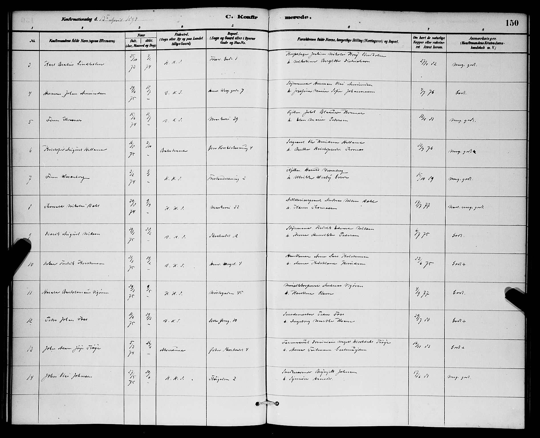 Korskirken sokneprestembete, AV/SAB-A-76101/H/Hab: Parish register (copy) no. C 3, 1880-1892, p. 150