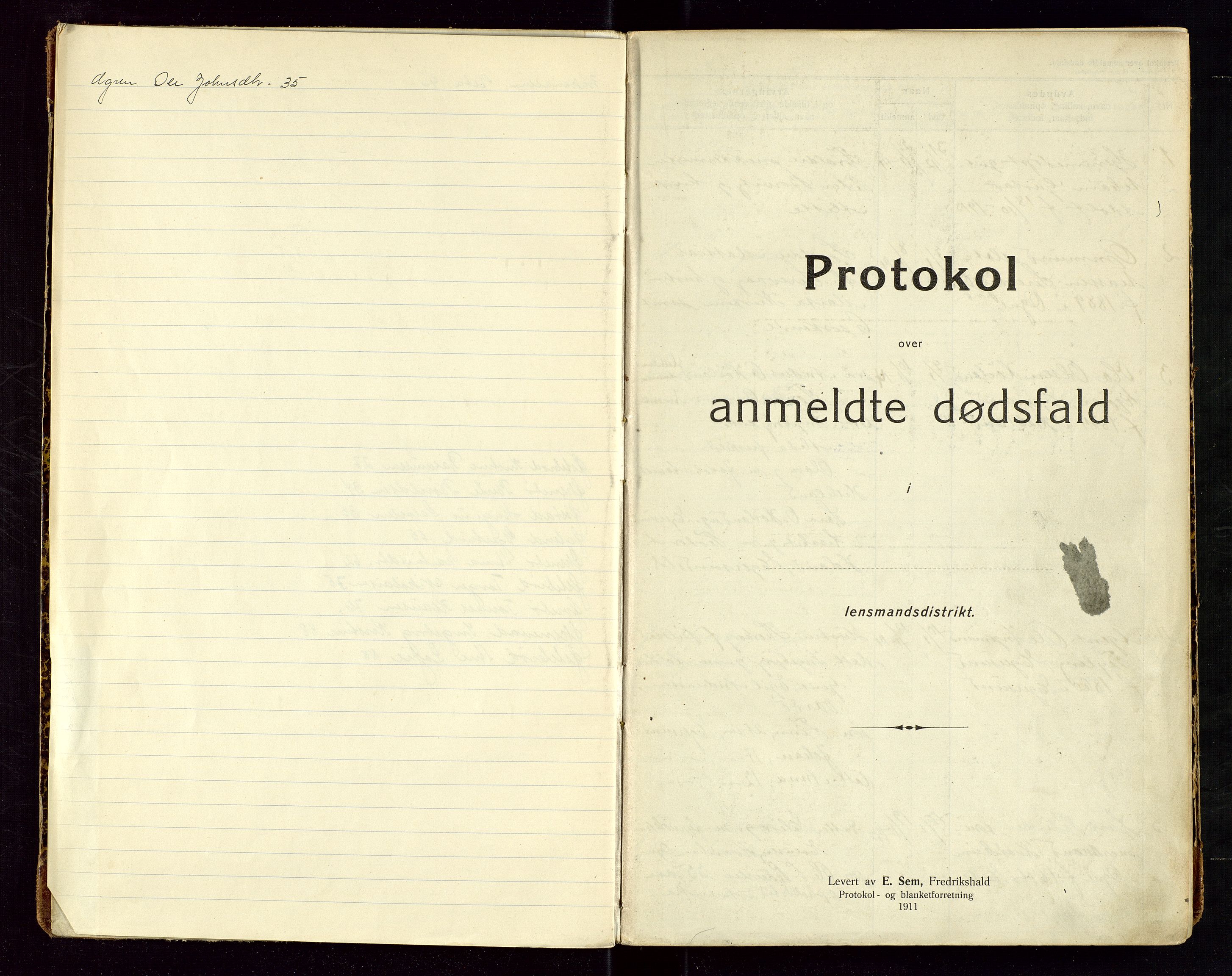 Eigersund lensmannskontor, SAST/A-100171/Gga/L0006: "Protokol over anmeldte dødsfald" m/alfabetisk navneregister, 1914-1917