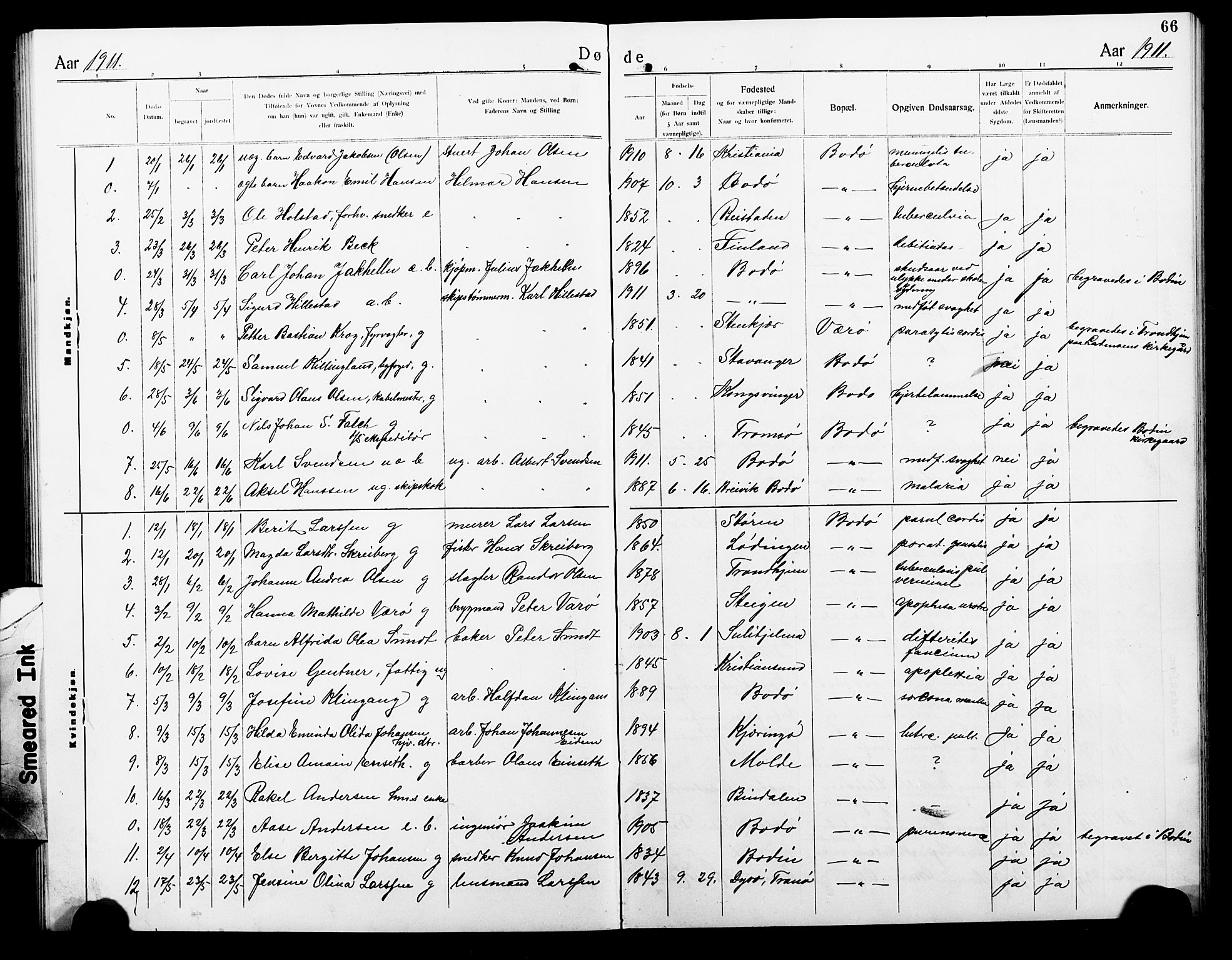 Ministerialprotokoller, klokkerbøker og fødselsregistre - Nordland, SAT/A-1459/801/L0035: Parish register (copy) no. 801C10, 1910-1923, p. 66