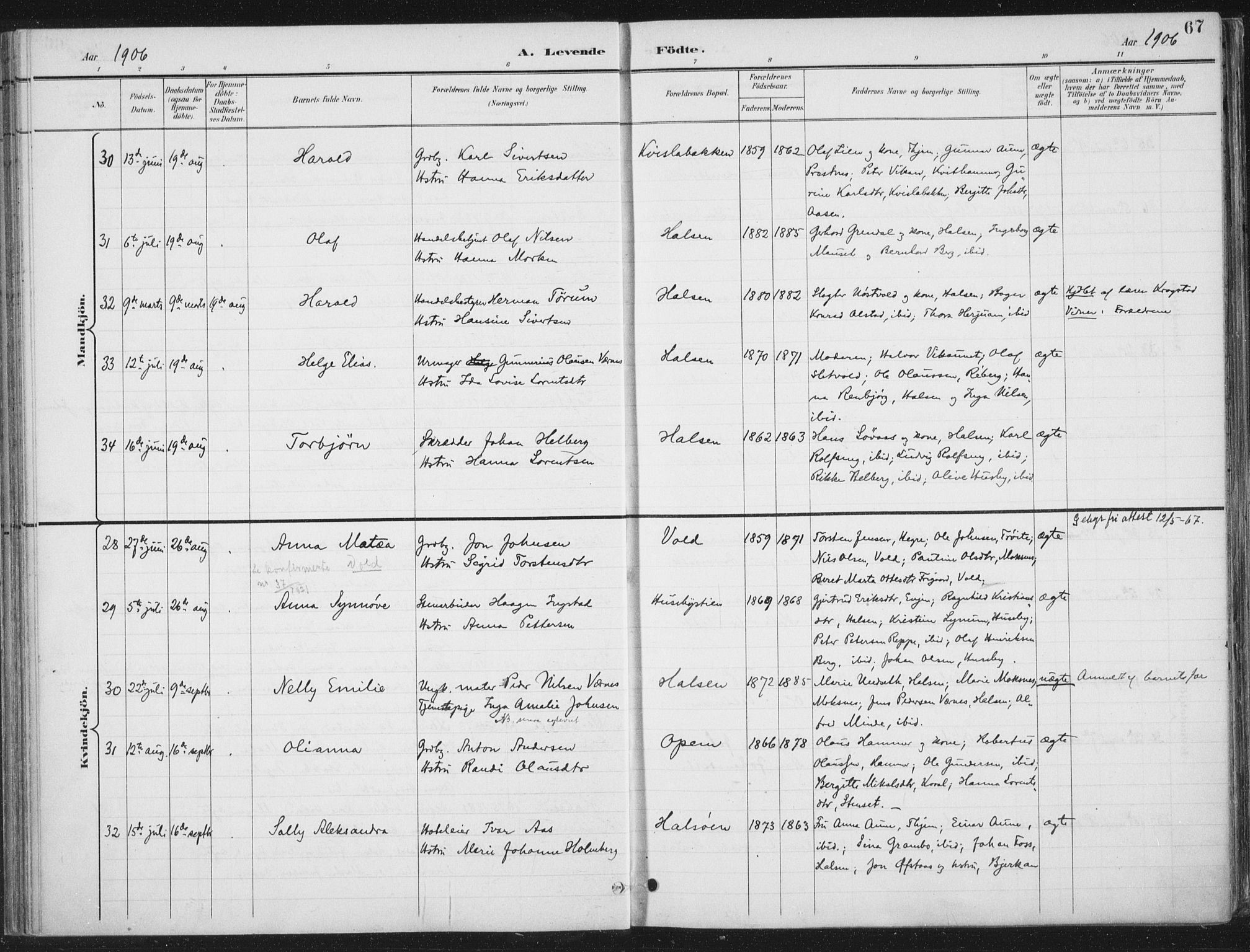 Ministerialprotokoller, klokkerbøker og fødselsregistre - Nord-Trøndelag, AV/SAT-A-1458/709/L0082: Parish register (official) no. 709A22, 1896-1916, p. 67