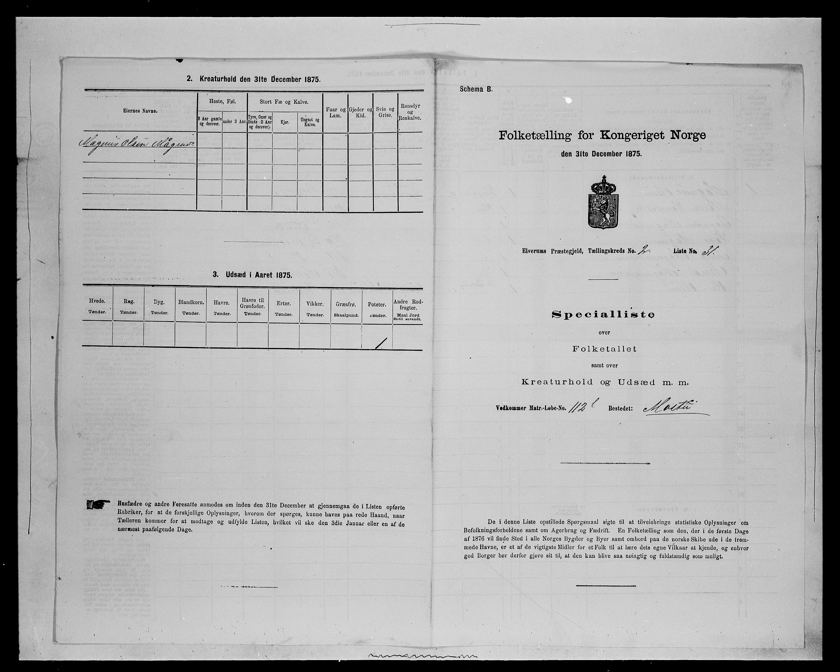 SAH, 1875 census for 0427P Elverum, 1875, p. 557
