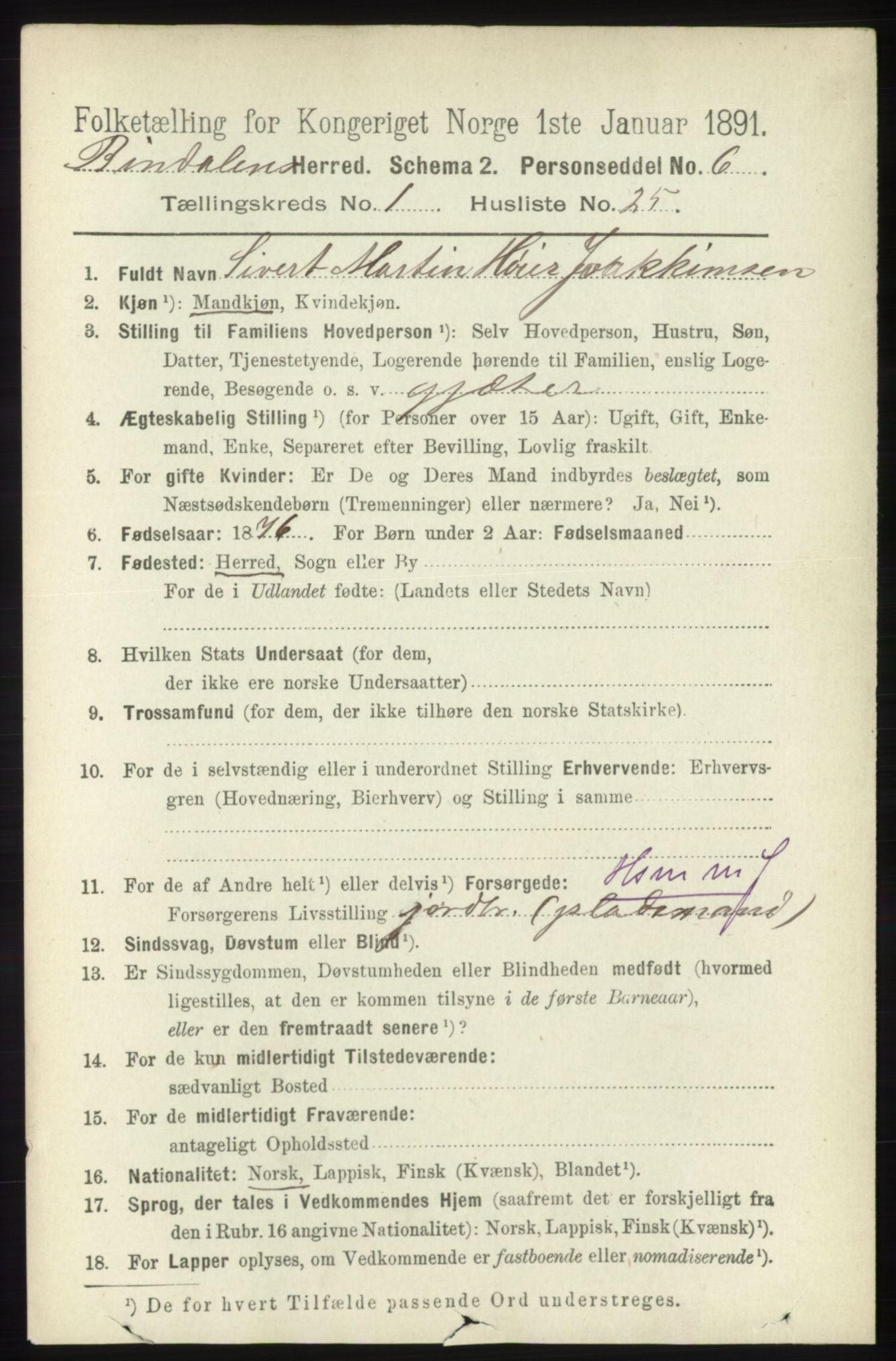 RA, 1891 census for 1811 Bindal, 1891, p. 220