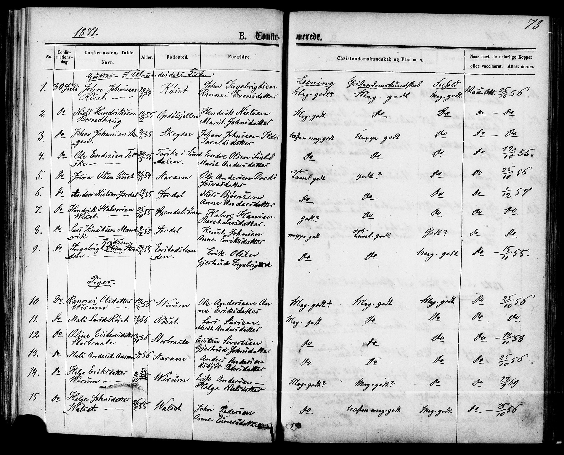 Ministerialprotokoller, klokkerbøker og fødselsregistre - Møre og Romsdal, SAT/A-1454/588/L1005: Parish register (official) no. 588A02, 1871-1885, p. 73