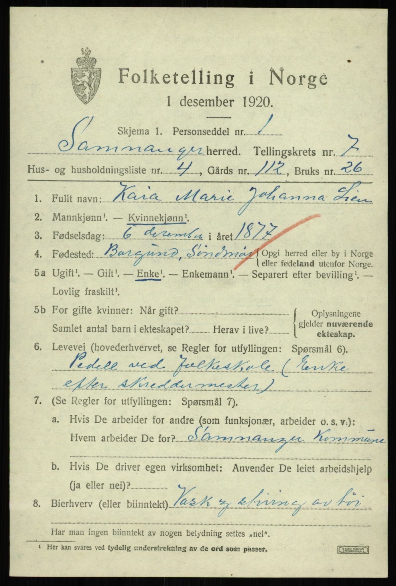 SAB, 1920 census for Samnanger, 1920, p. 2979