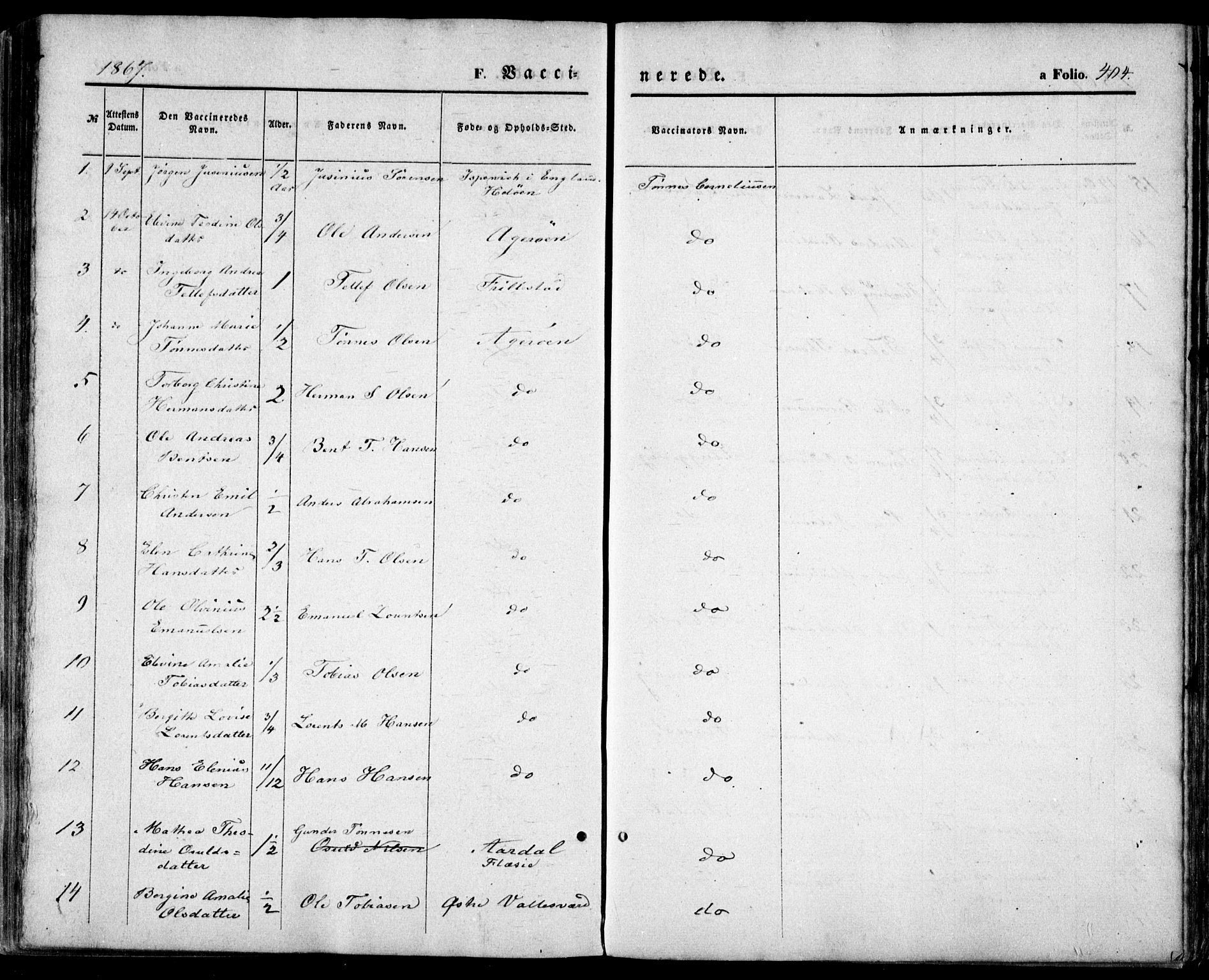 Høvåg sokneprestkontor, SAK/1111-0025/F/Fa/L0004: Parish register (official) no. A 4, 1859-1877, p. 404