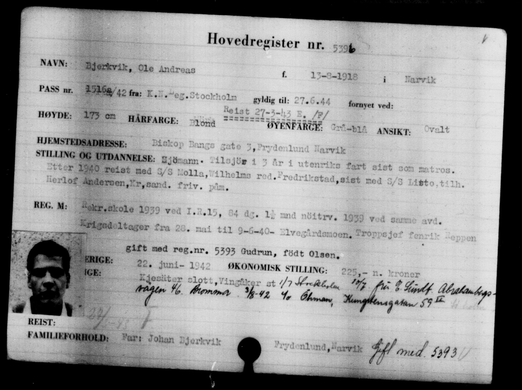 Utenriksstasjonene, Legasjonen i Stockholm, Flyktningkontoret, AV/RA-S-6753/V/Va/L0004: Kjesäterkartoteket, flyktninger med registreringsnr. 3496-6610, 1940-1945, p. 2191