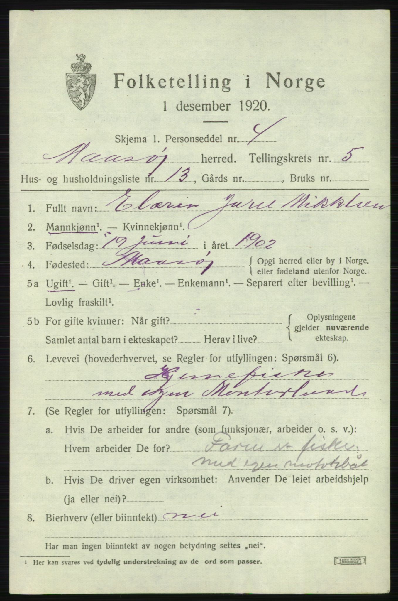 SATØ, 1920 census for Måsøy, 1920, p. 2606