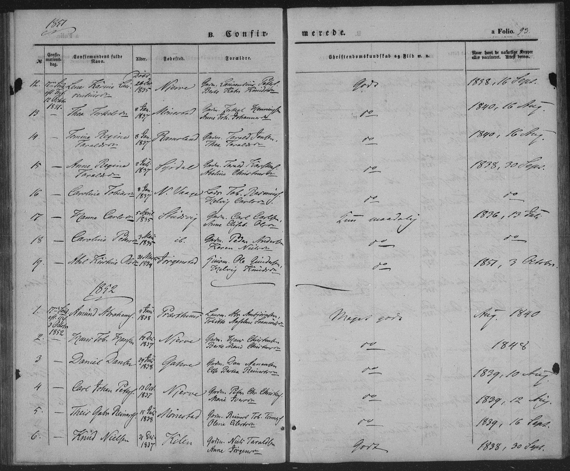 Sør-Audnedal sokneprestkontor, SAK/1111-0039/F/Fa/Faa/L0002: Parish register (official) no. A 2, 1848-1867, p. 93