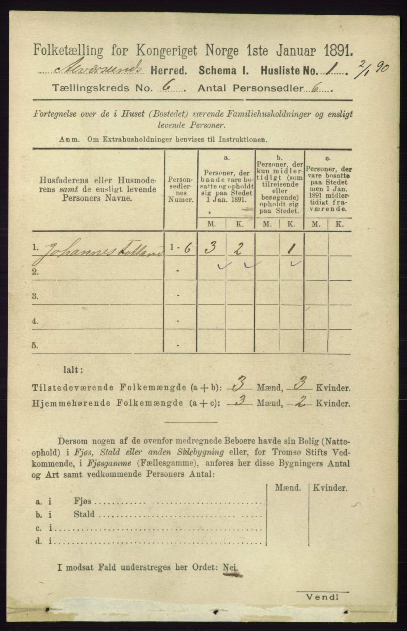 RA, 1891 census for 1257 Alversund, 1891, p. 2009