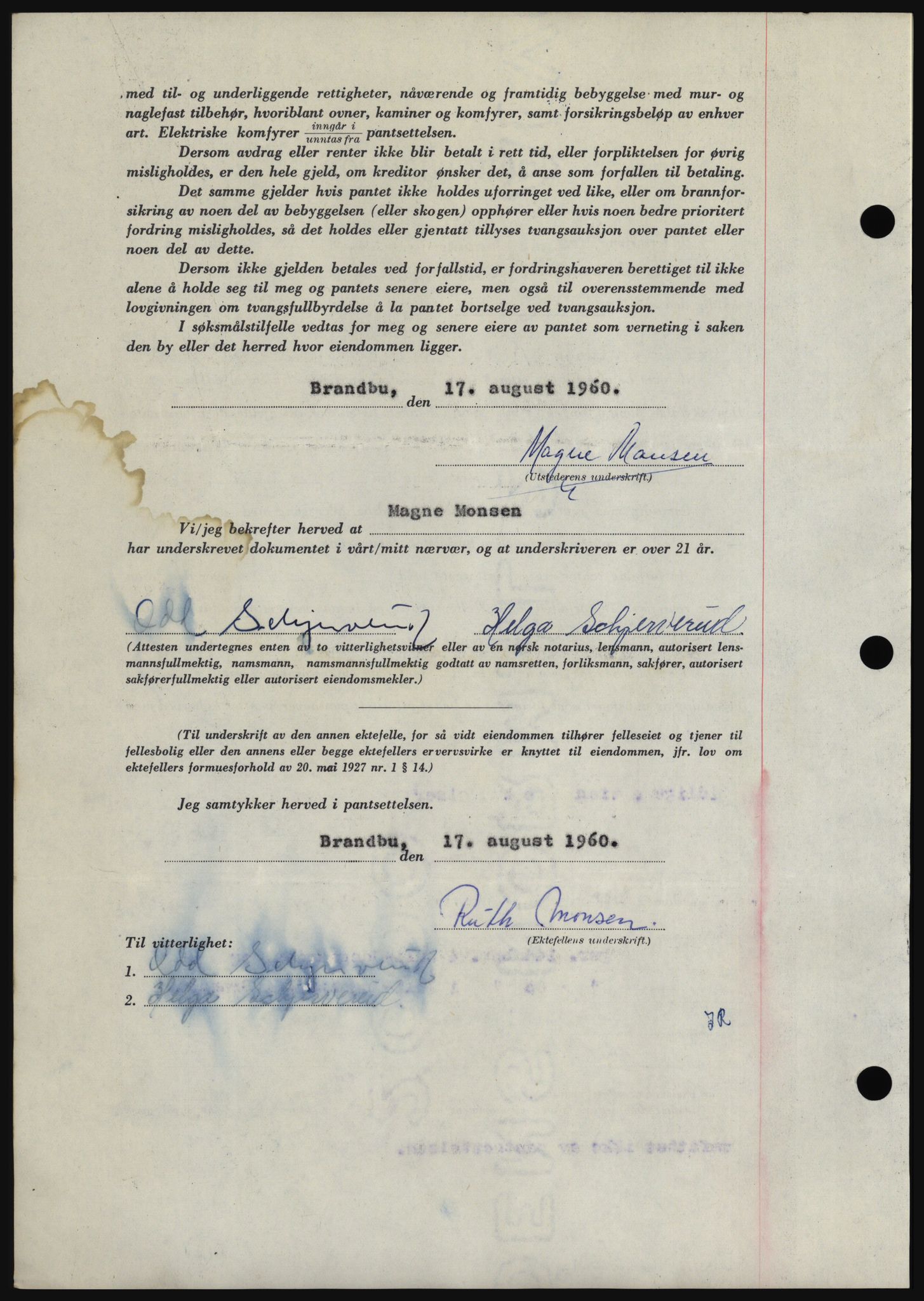 Hadeland og Land tingrett, SAH/TING-010/H/Hb/Hbc/L0043: Mortgage book no. B43, 1960-1960, Diary no: : 3120/1960