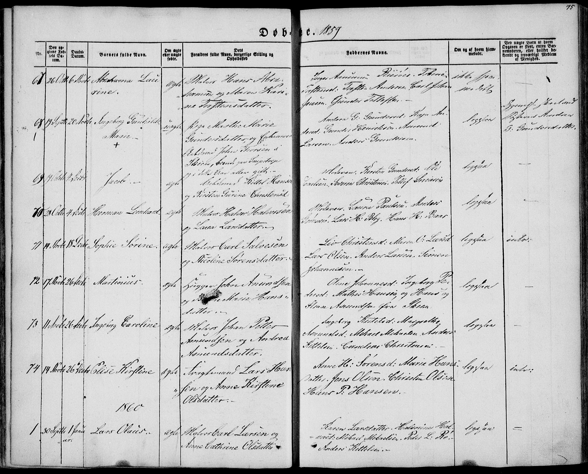 Brevik kirkebøker, SAKO/A-255/F/Fa/L0005: Parish register (official) no. 5, 1847-1865, p. 75