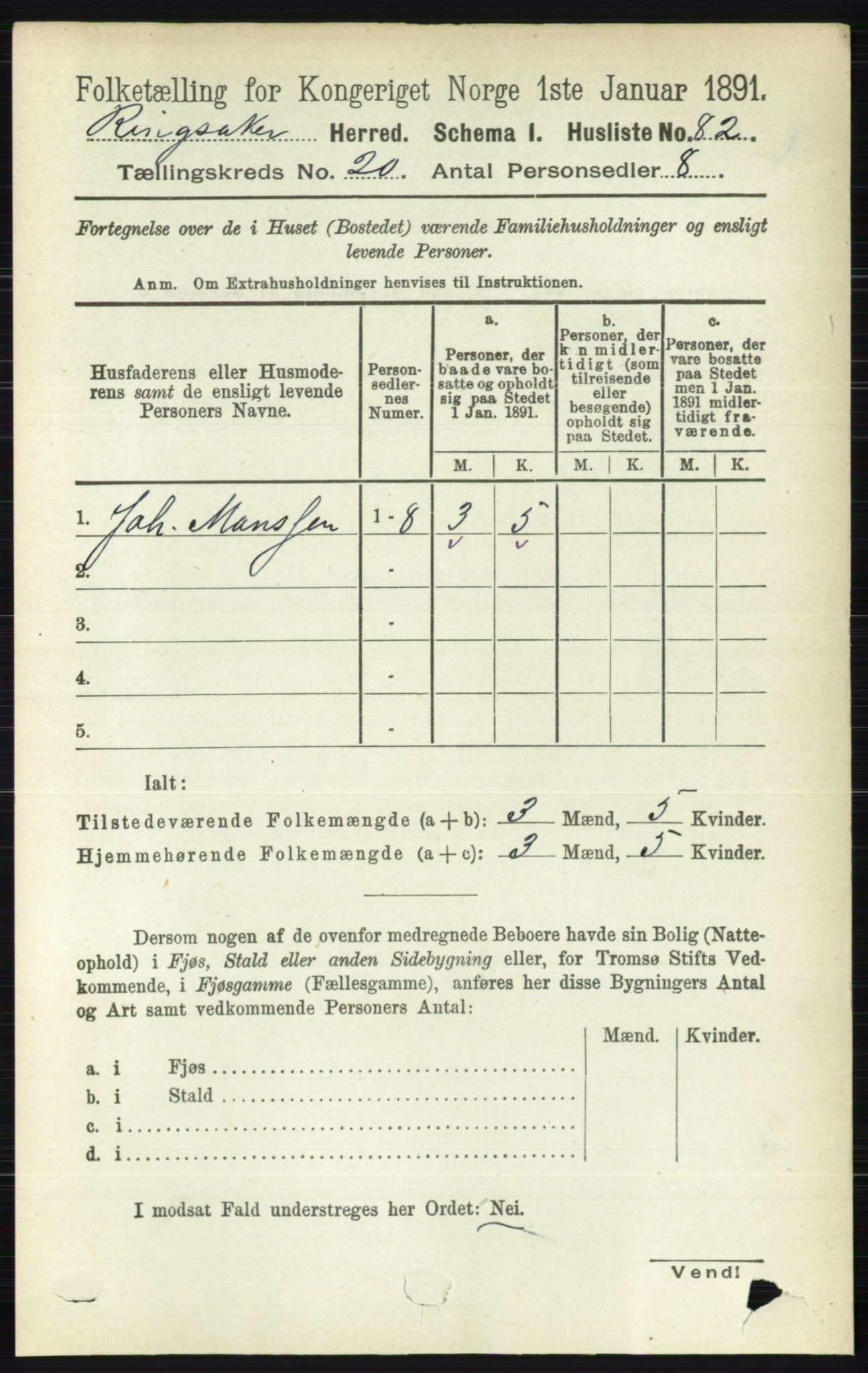 RA, 1891 census for 0412 Ringsaker, 1891, p. 11096