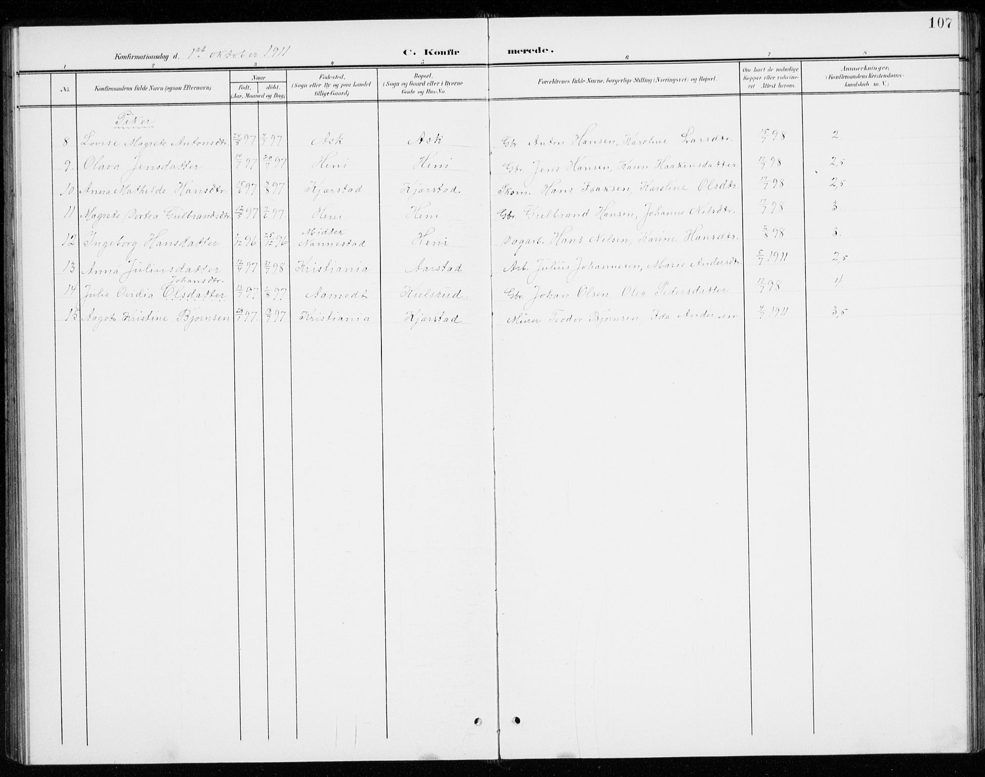 Gjerdrum prestekontor Kirkebøker, SAO/A-10412b/G/Gb/L0001: Parish register (copy) no. II 1, 1901-1944, p. 107
