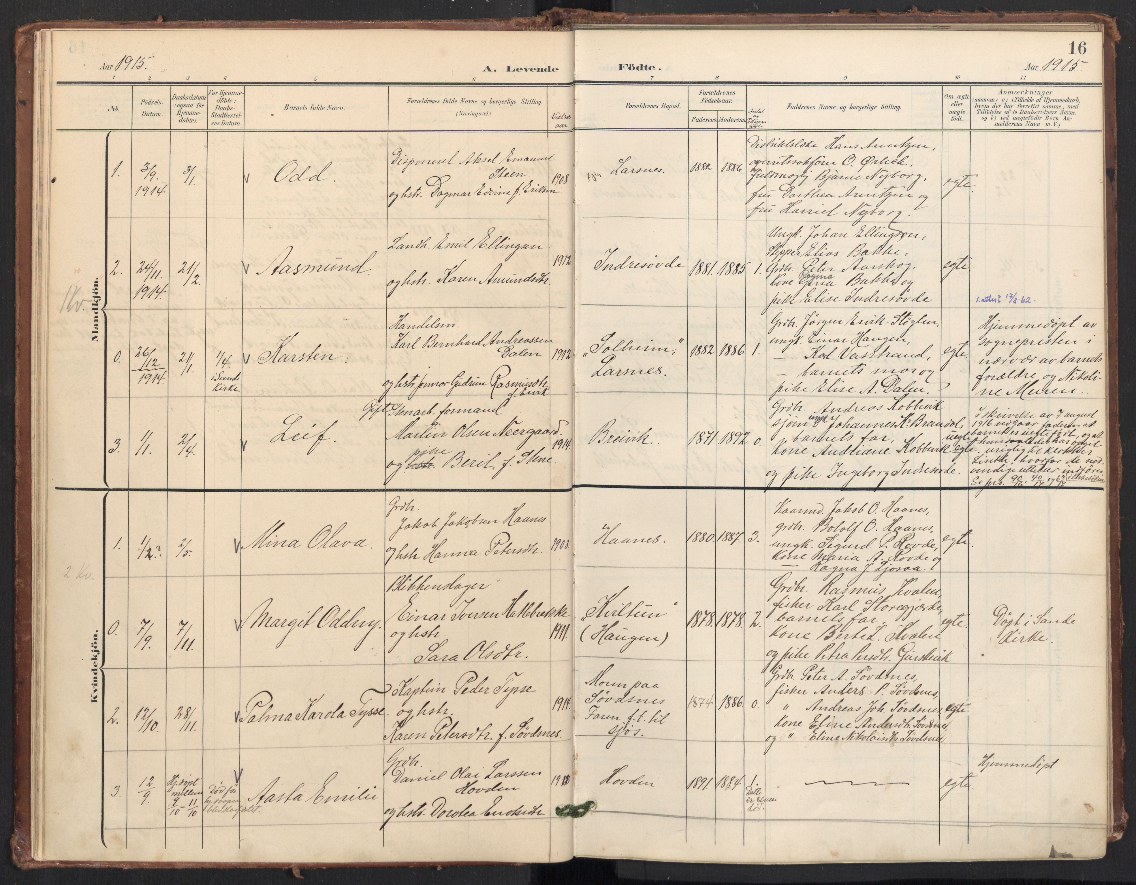 Ministerialprotokoller, klokkerbøker og fødselsregistre - Møre og Romsdal, SAT/A-1454/504/L0057: Parish register (official) no. 504A04, 1902-1919, p. 16