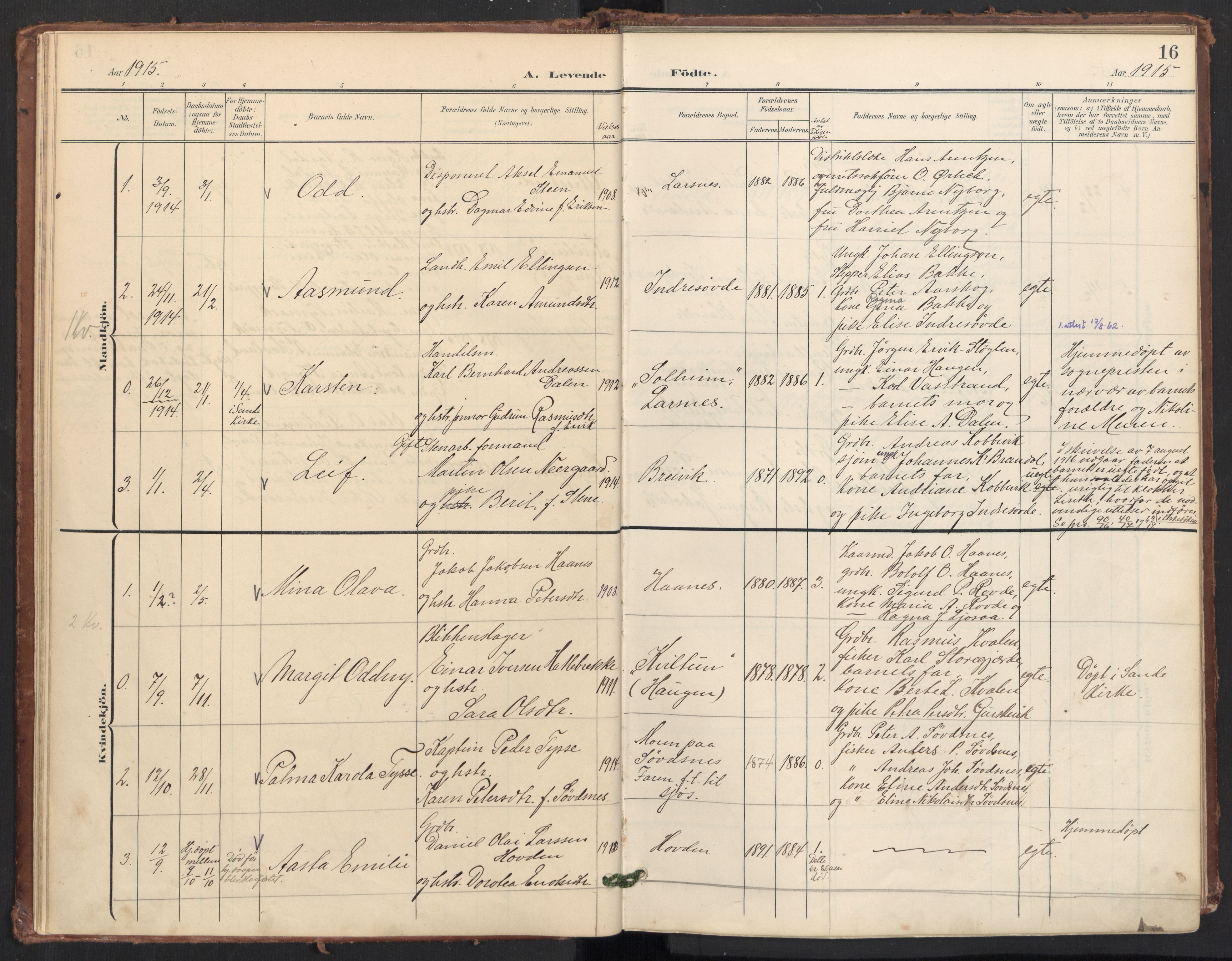 Ministerialprotokoller, klokkerbøker og fødselsregistre - Møre og Romsdal, AV/SAT-A-1454/504/L0057: Parish register (official) no. 504A04, 1902-1919, p. 16