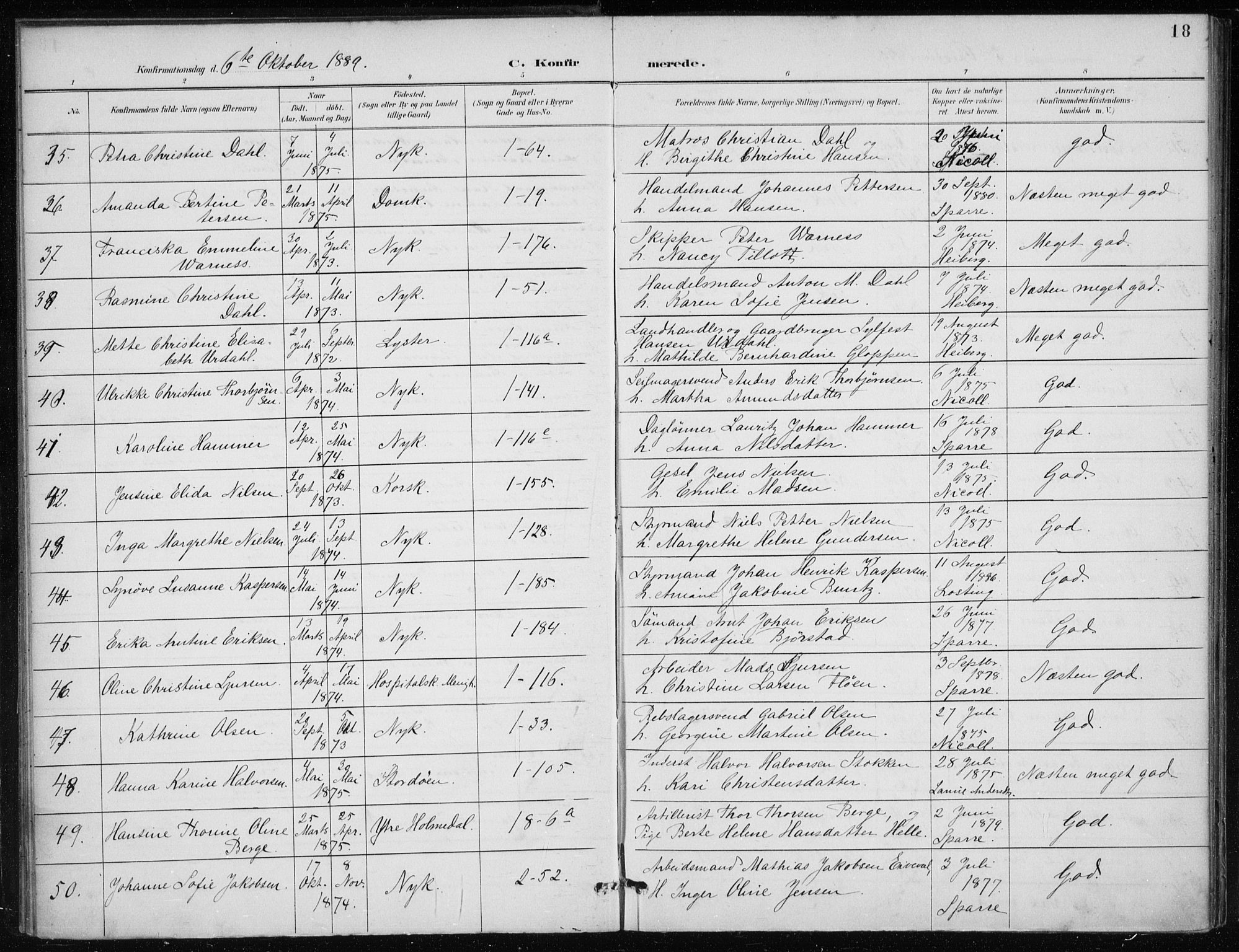 Nykirken Sokneprestembete, AV/SAB-A-77101/H/Haa/L0028: Parish register (official) no. C 7, 1887-1913, p. 18