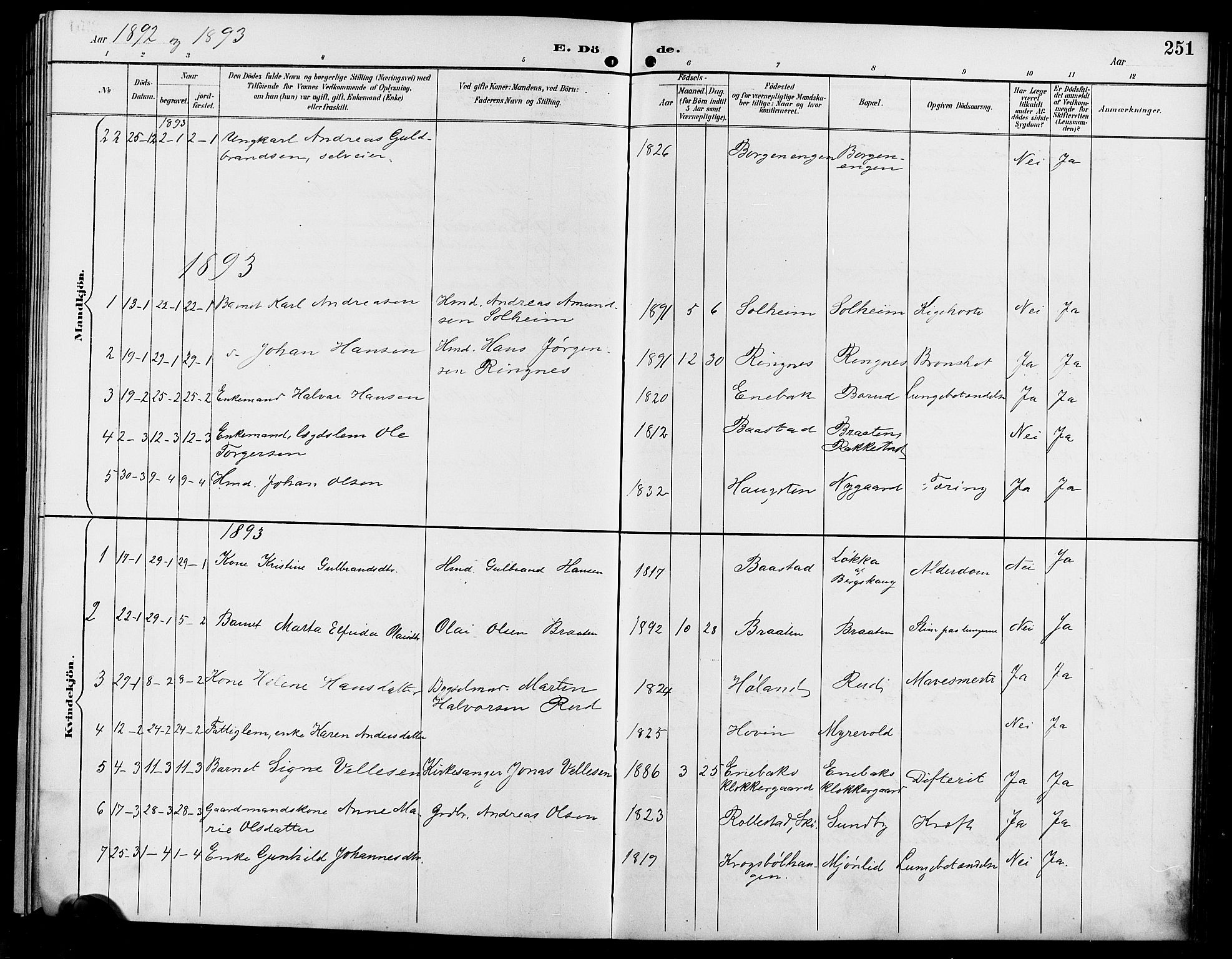 Enebakk prestekontor Kirkebøker, SAO/A-10171c/G/Ga/L0006: Parish register (copy) no. I 6, 1889-1911, p. 251