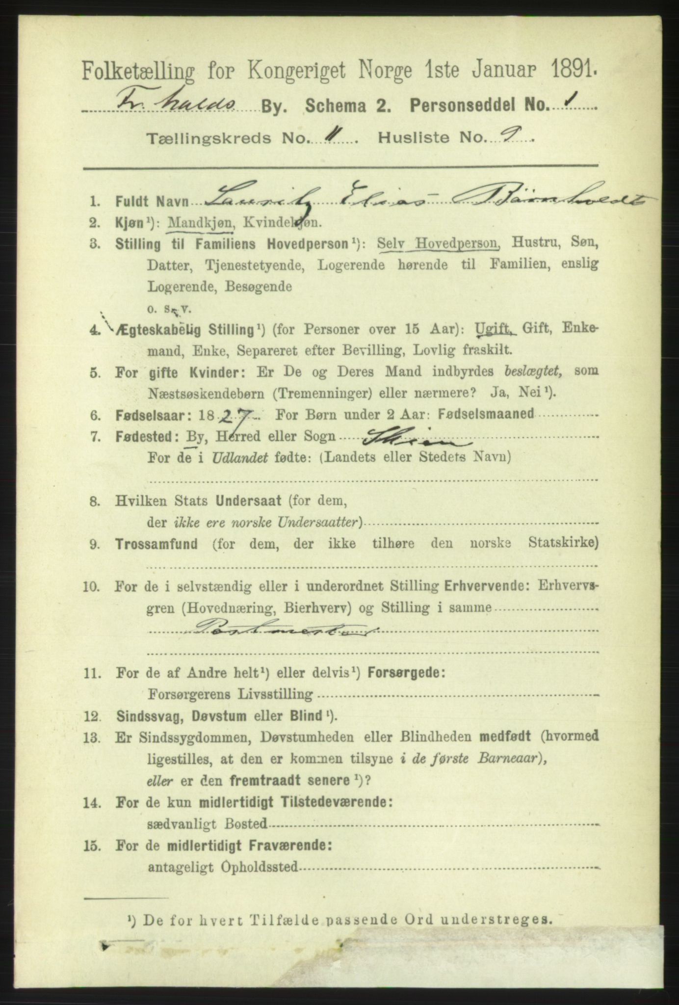 RA, 1891 census for 0101 Fredrikshald, 1891, p. 7779