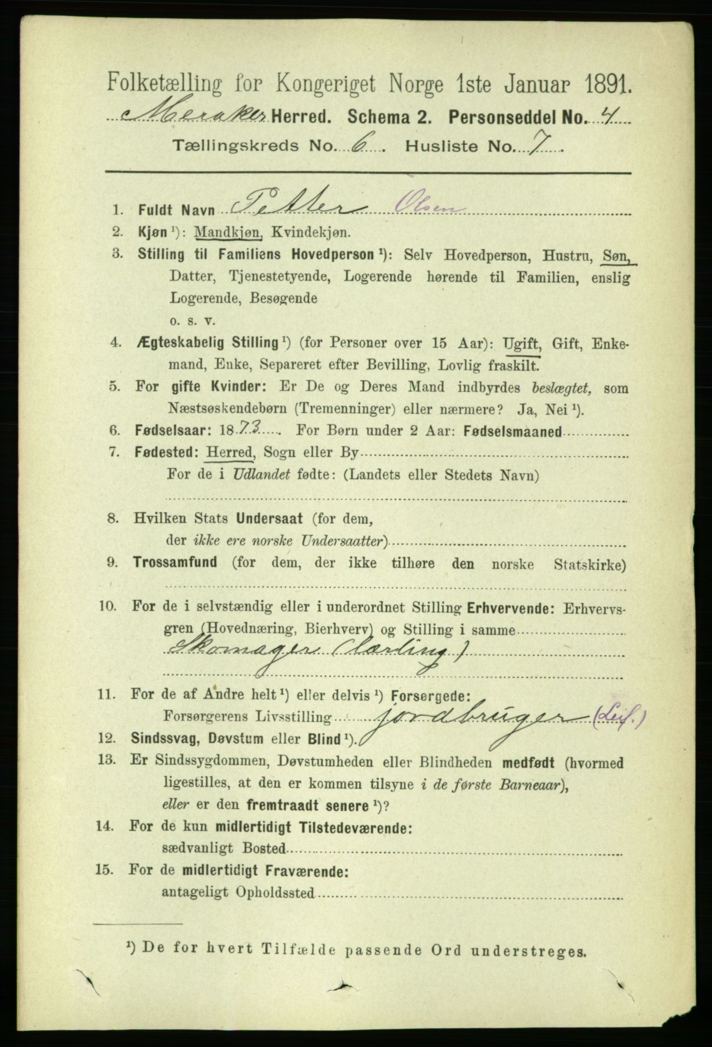 RA, 1891 census for 1711 Meråker, 1891, p. 2089