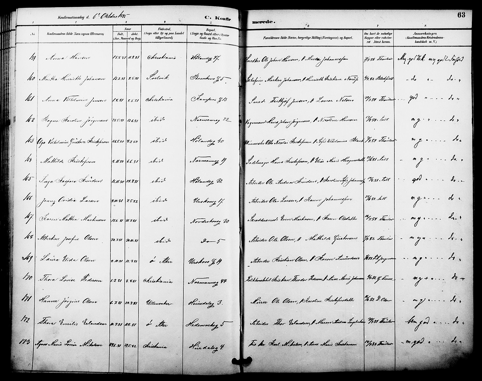 Kampen prestekontor Kirkebøker, SAO/A-10853/F/Fa/L0008: Parish register (official) no. I 8, 1892-1902, p. 63