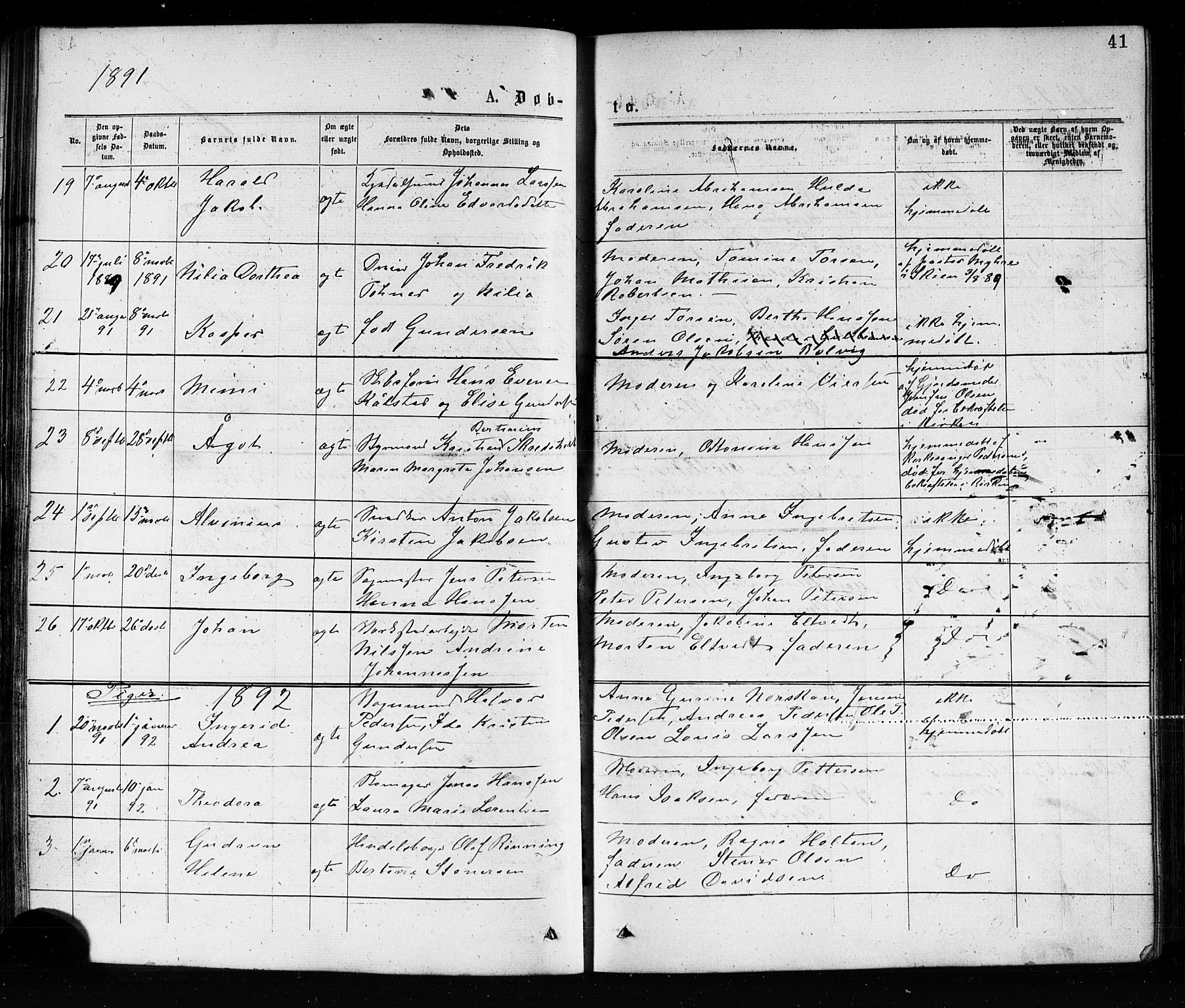 Porsgrunn kirkebøker , AV/SAKO-A-104/G/Ga/L0003: Parish register (copy) no. I 3, 1877-1915, p. 41