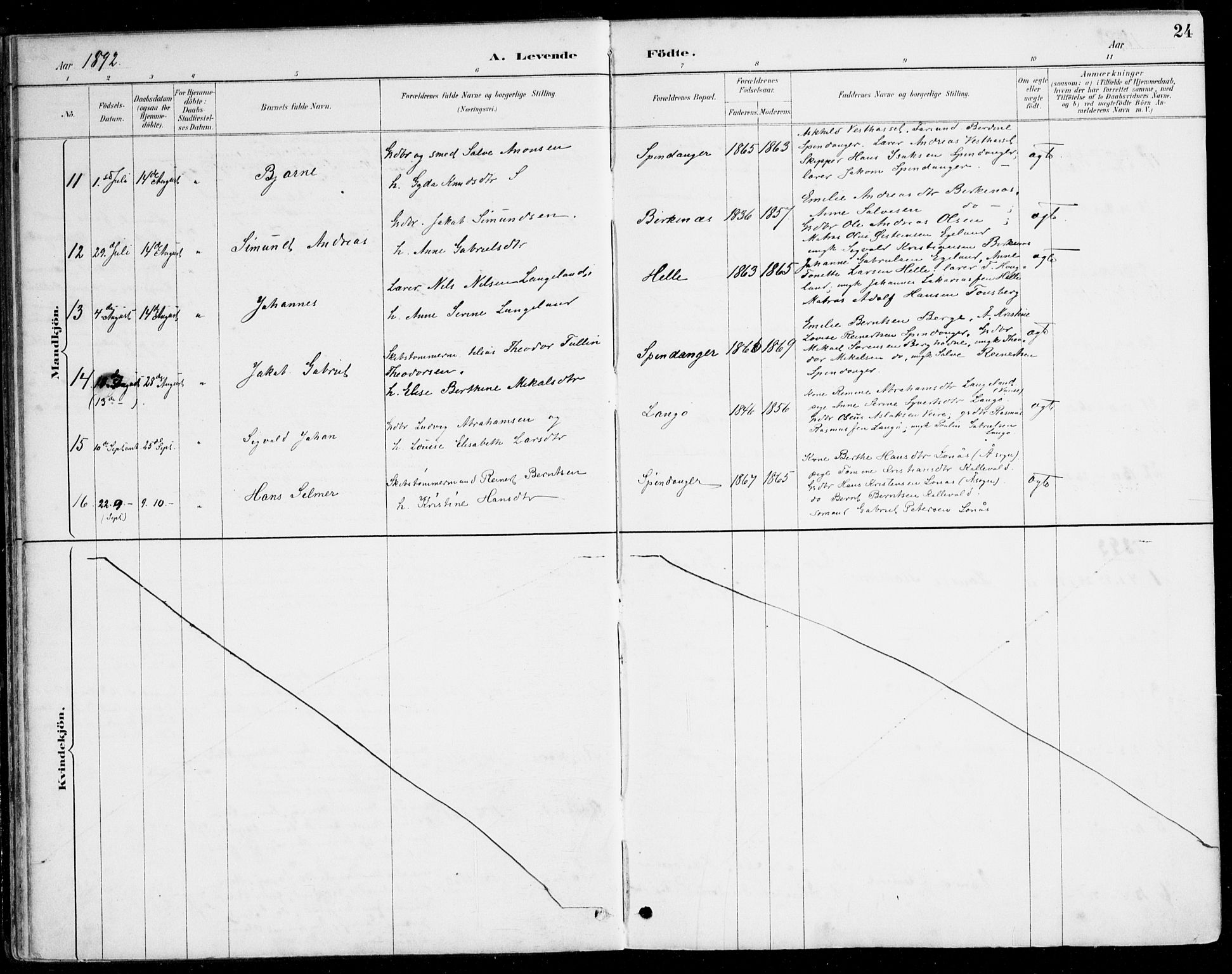 Herad sokneprestkontor, AV/SAK-1111-0018/F/Fa/Fab/L0005: Parish register (official) no. A 5, 1886-1913, p. 24