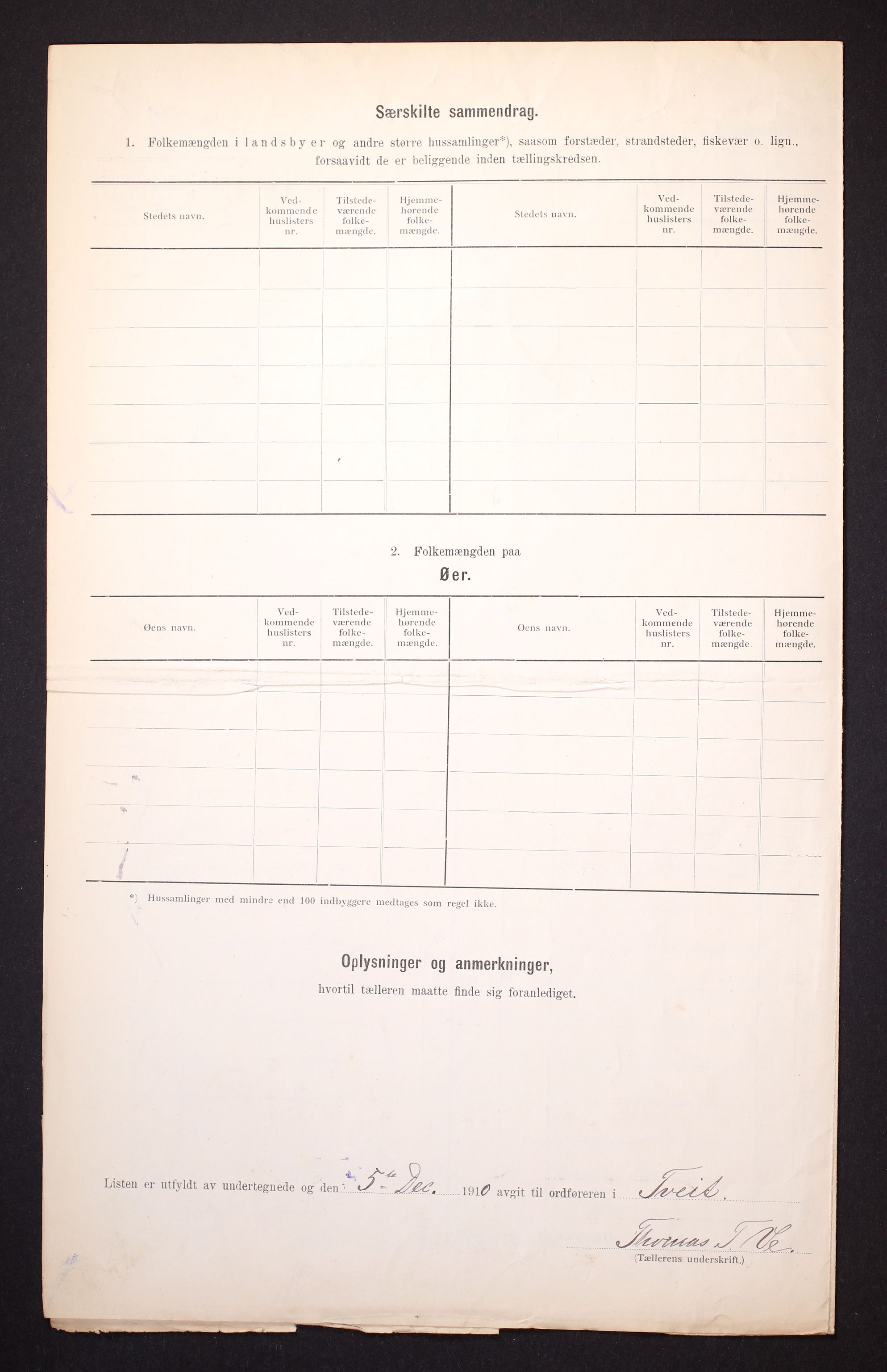 RA, 1910 census for Tveit, 1910, p. 7