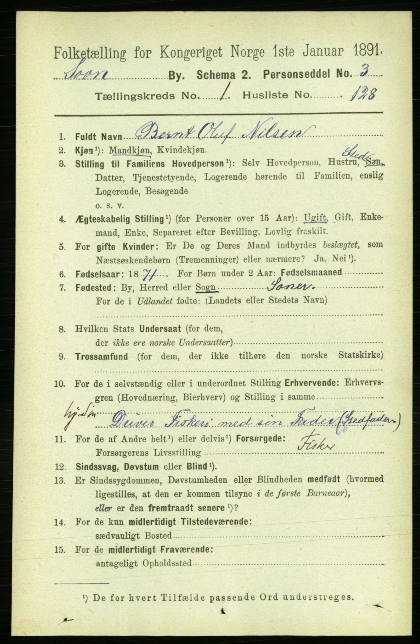 RA, 1891 census for 0201 Son, 1891, p. 813