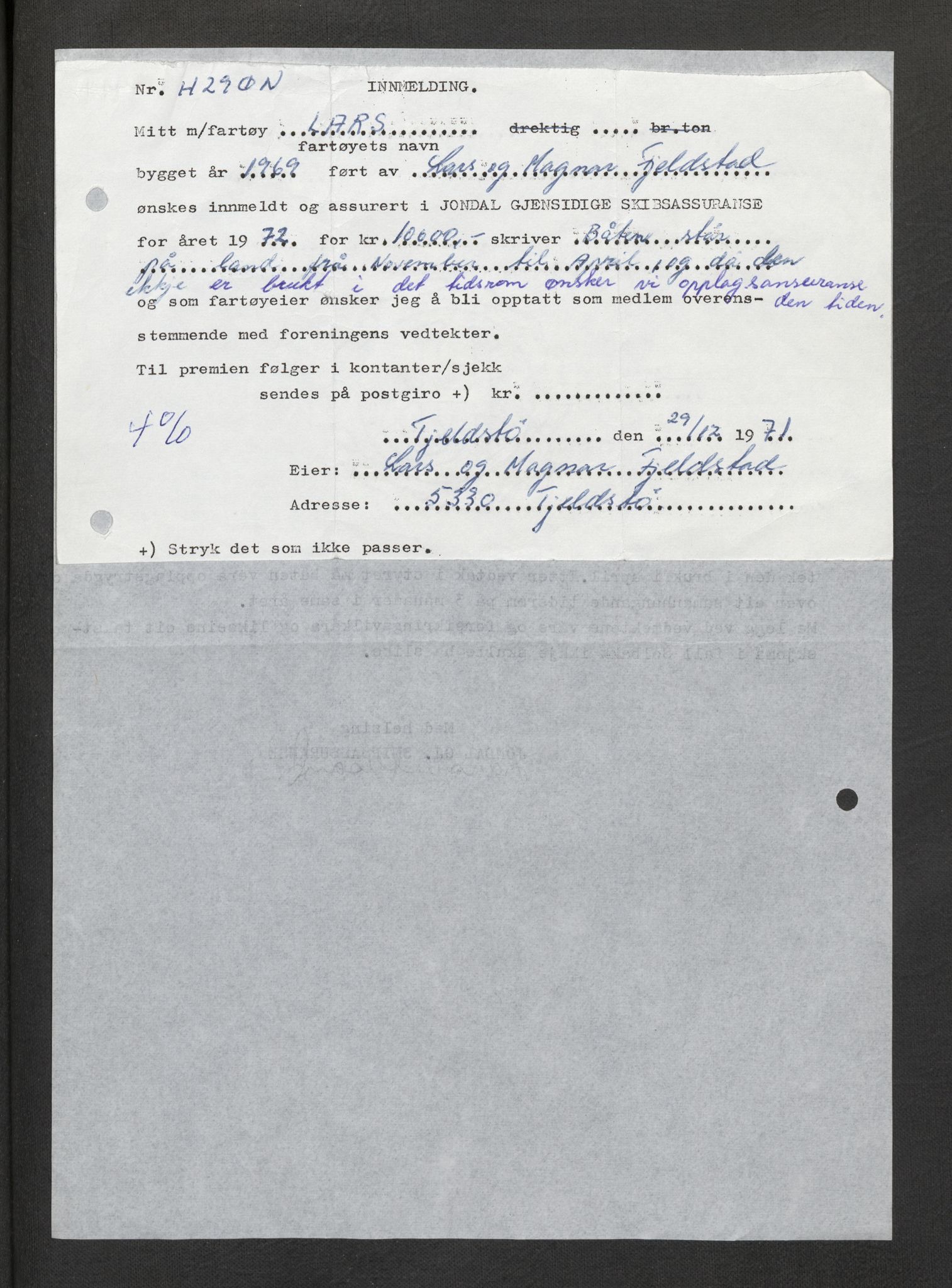 Jondal Skipsassuranseforening, AV/SAB-SAB/PA-0276/E/L0132: Korrespondanse , 1970-1977