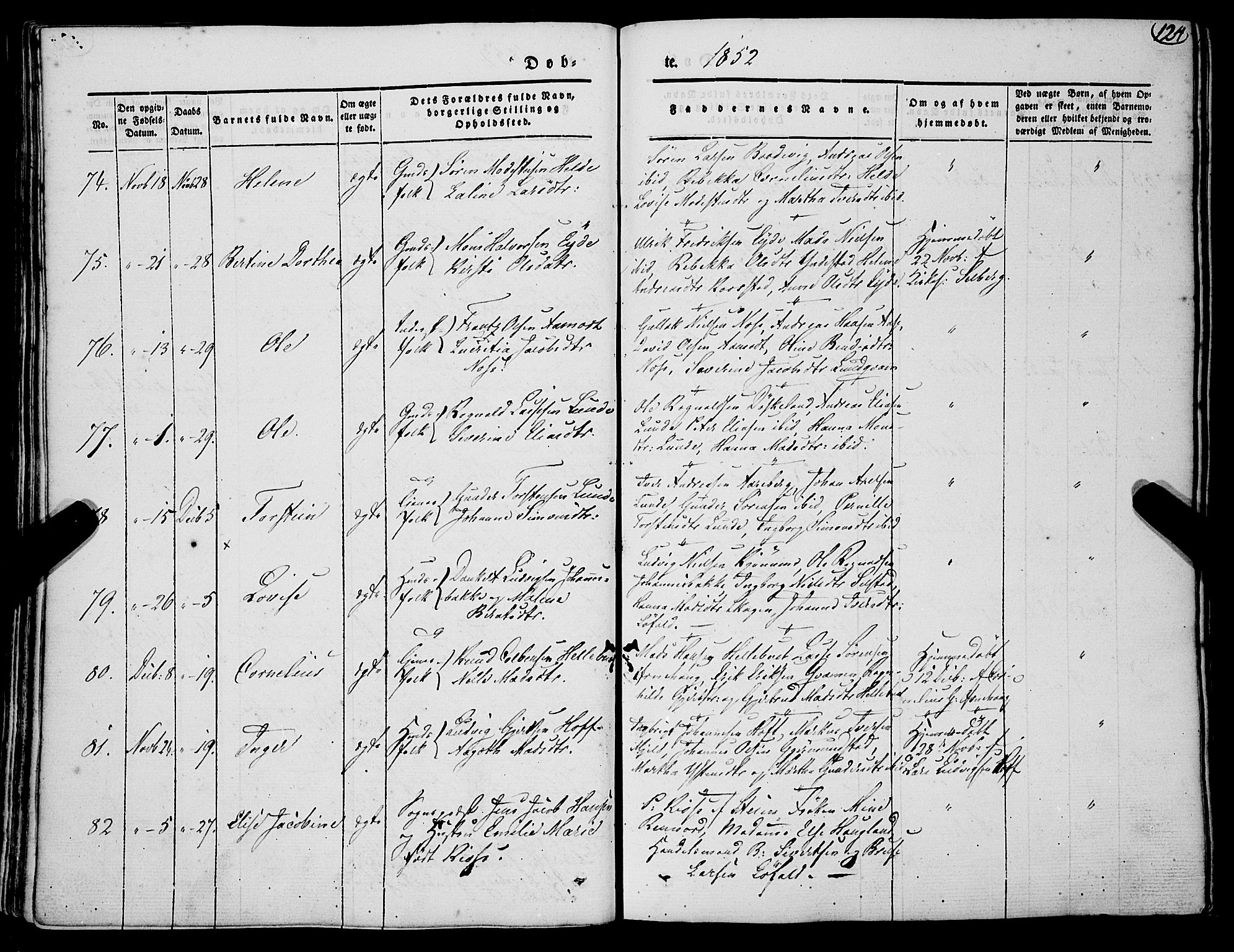 Gaular sokneprestembete, SAB/A-80001/H/Haa: Parish register (official) no. A 4I, 1840-1859, p. 124
