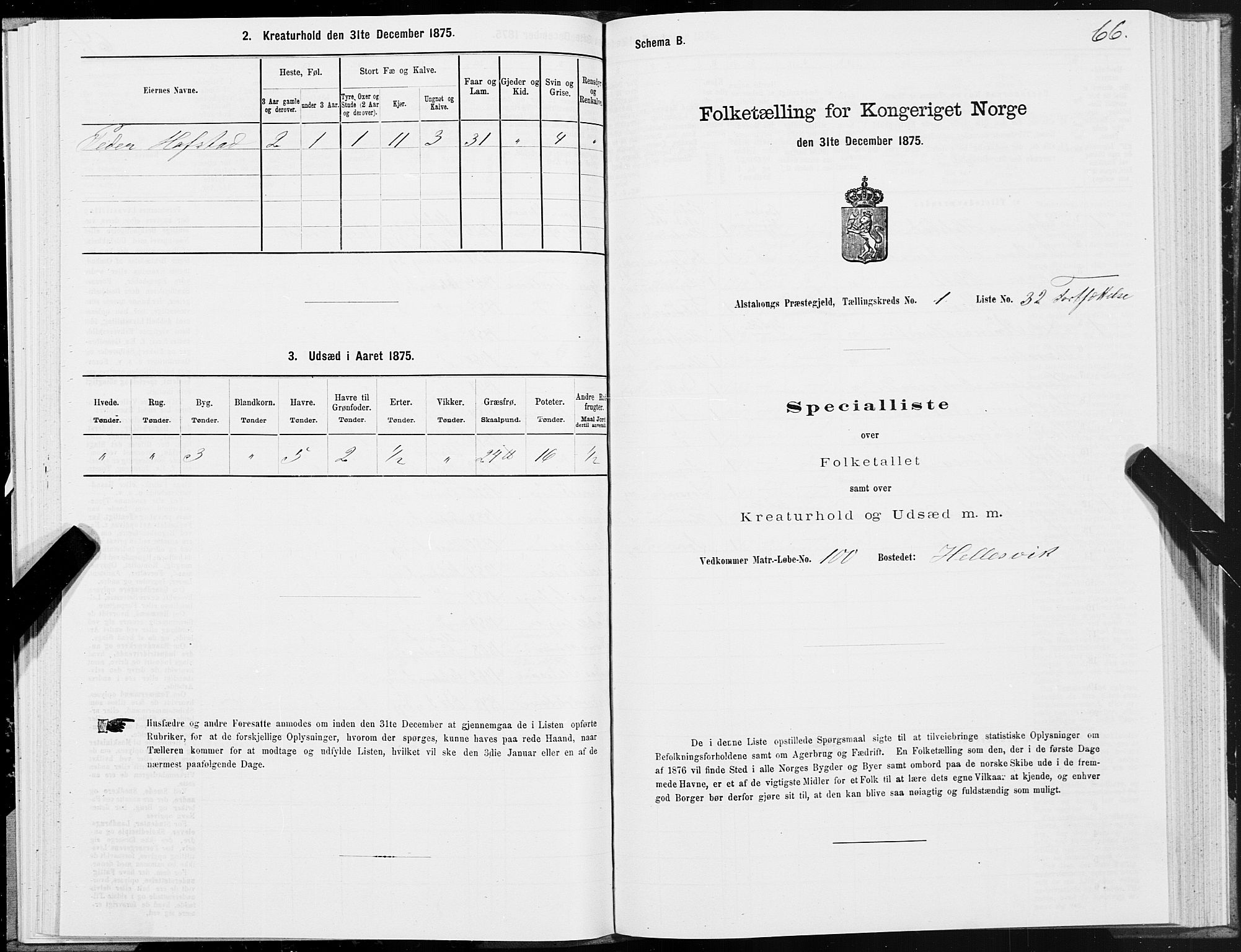 SAT, 1875 census for 1820P Alstahaug, 1875, p. 1066