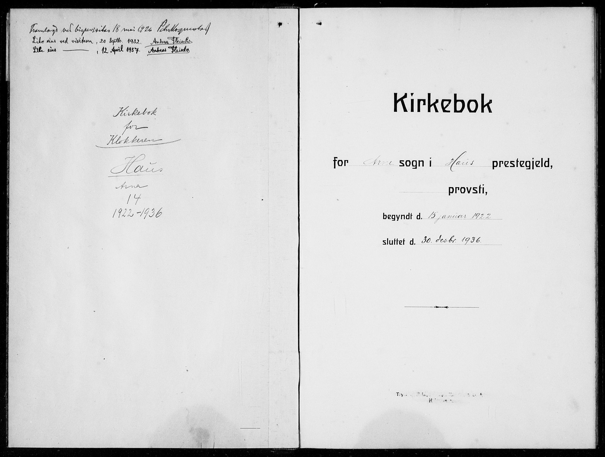 Arna sokneprestembete, AV/SAB-A-74001/H/Ha/Hab: Parish register (copy) no. A  6, 1922-1936