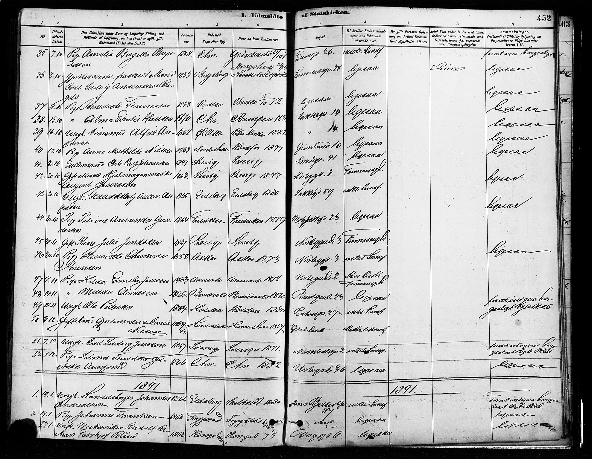 Grønland prestekontor Kirkebøker, AV/SAO-A-10848/F/Fa/L0008: Parish register (official) no. 8, 1881-1893, p. 452