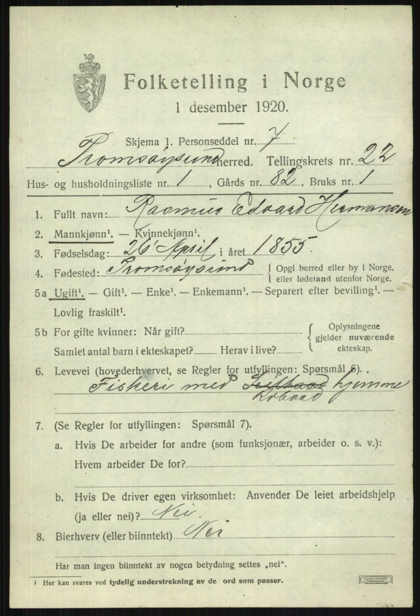 SATØ, 1920 census for Tromsøysund, 1920, p. 11276