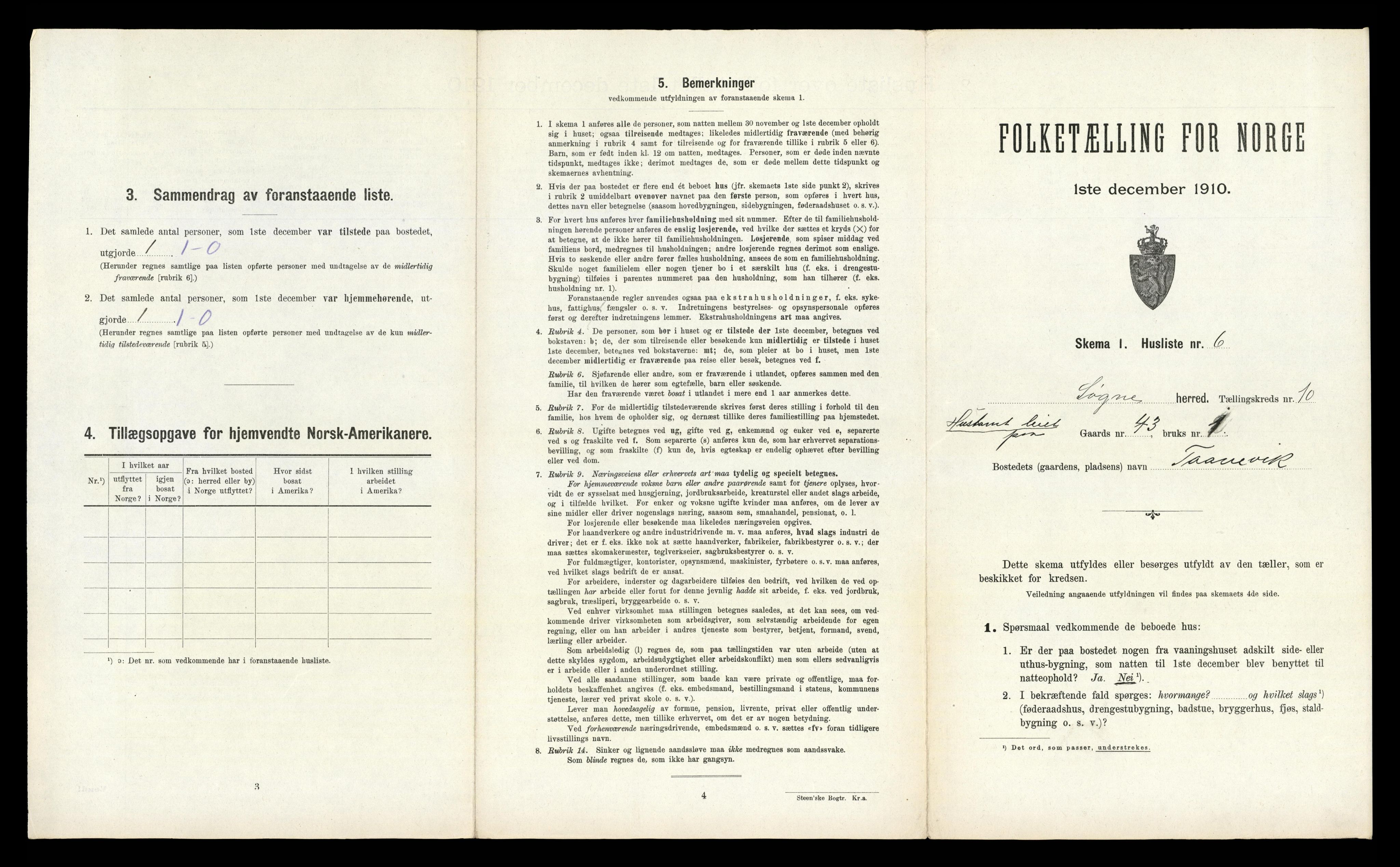 RA, 1910 census for Søgne, 1910, p. 1012