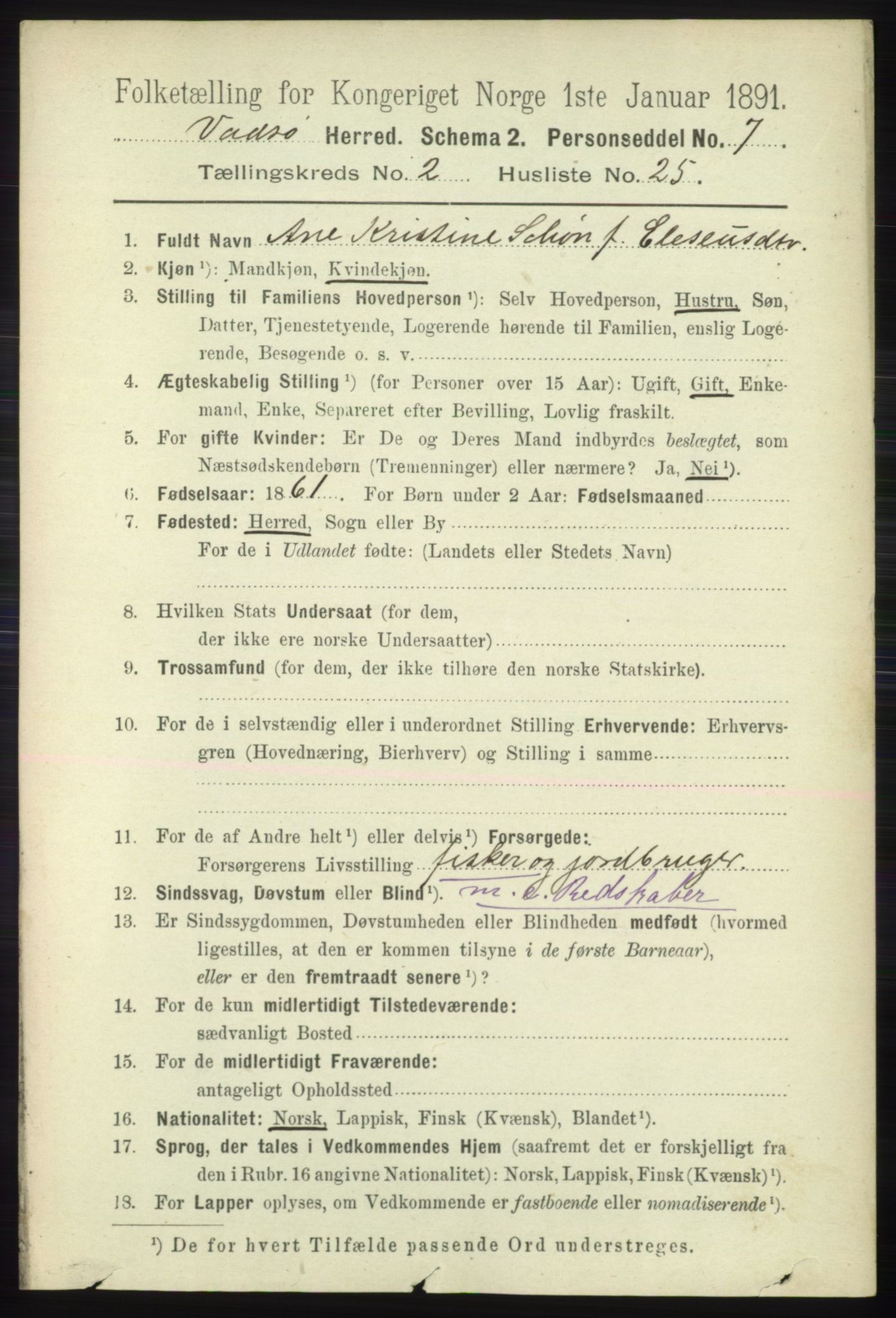 RA, 1891 census for 2029 Vadsø, 1891, p. 604