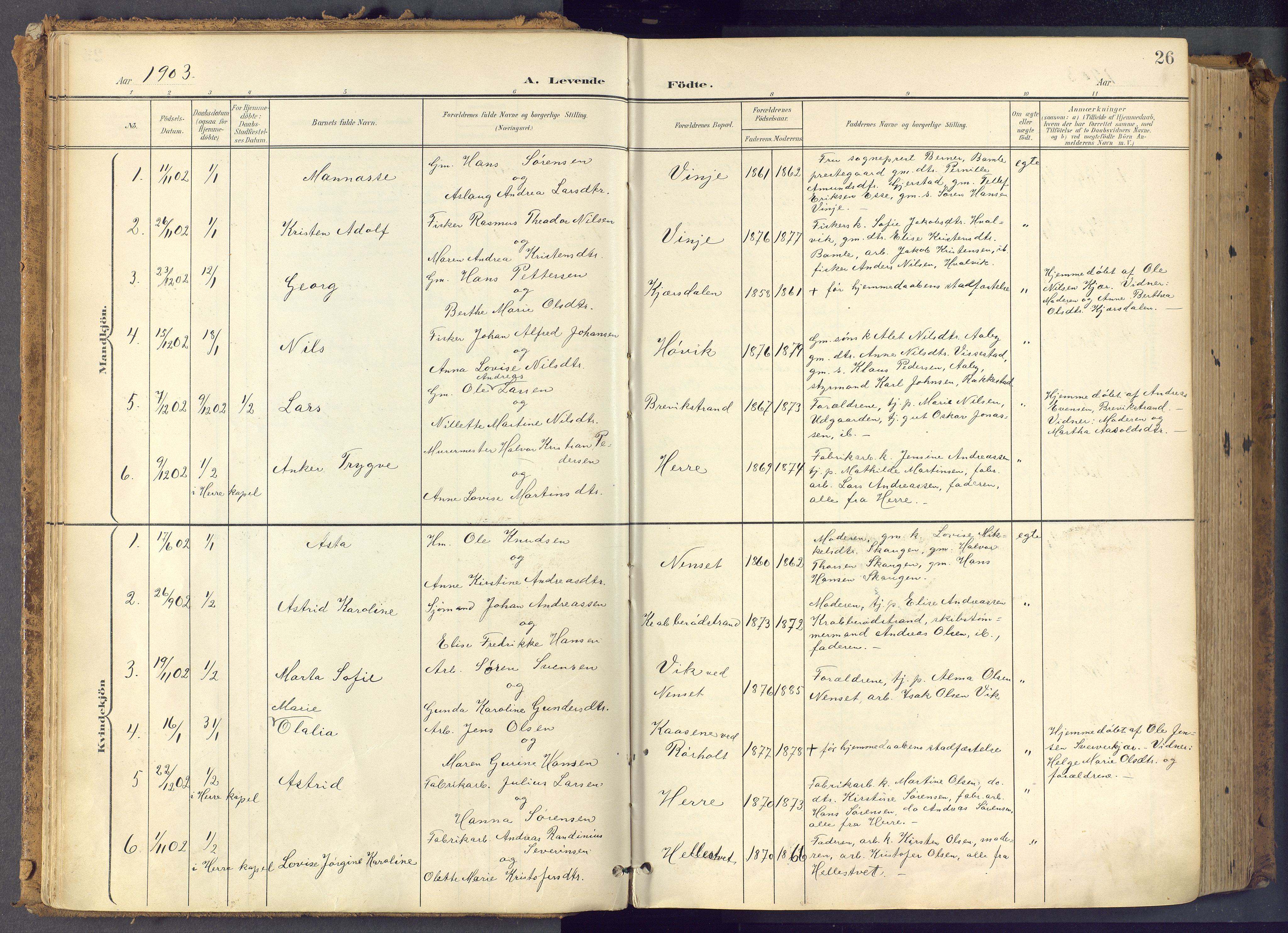 Bamble kirkebøker, SAKO/A-253/F/Fa/L0009: Parish register (official) no. I 9, 1901-1917, p. 26