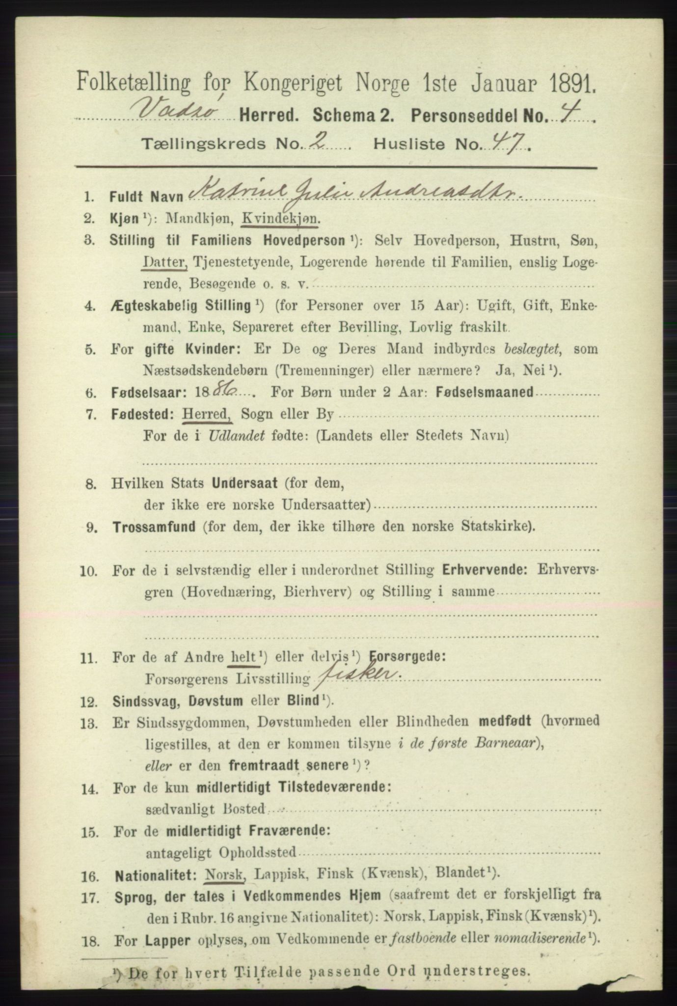 RA, 1891 census for 2029 Vadsø, 1891, p. 758