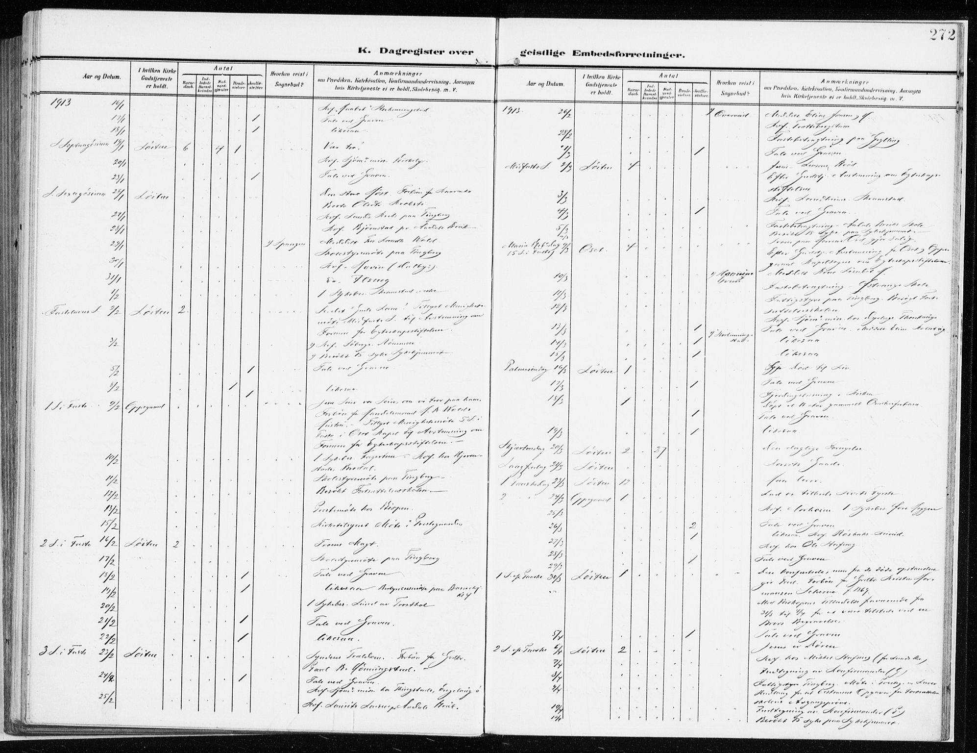 Løten prestekontor, SAH/PREST-022/K/Ka/L0011: Parish register (official) no. 11, 1908-1917, p. 272